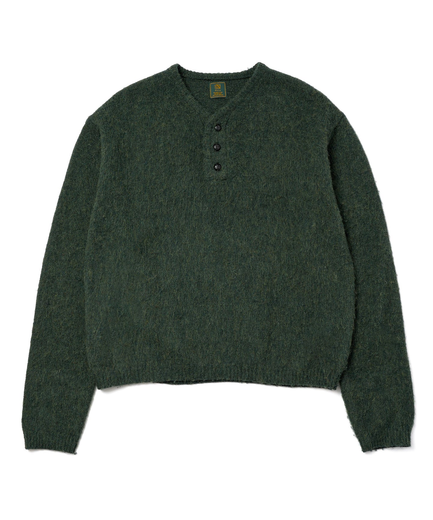 ヘンリーネックメランジウールニット[Green]