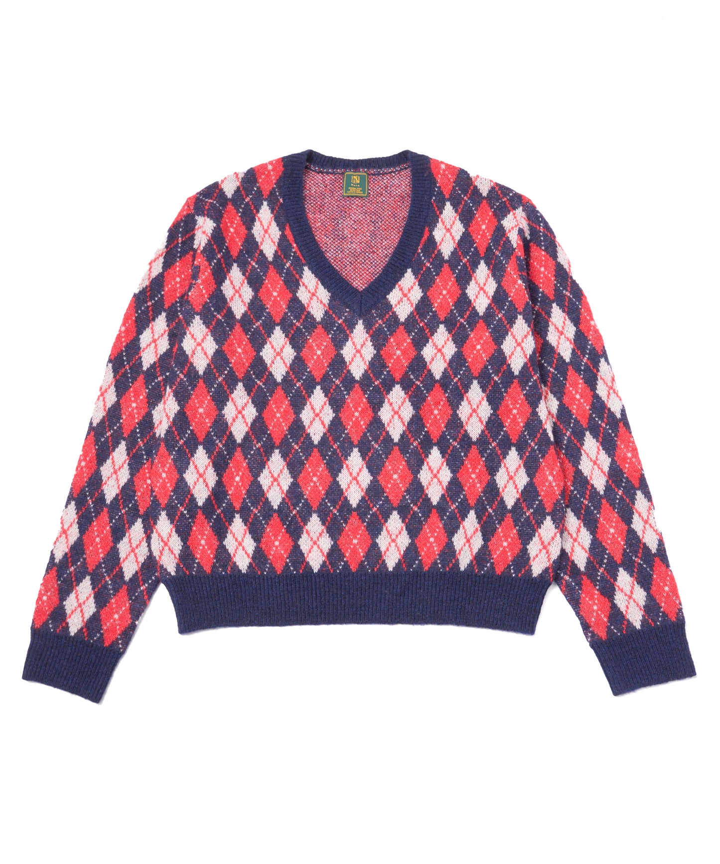 モヘアVネックニット[Argyle × Navy]