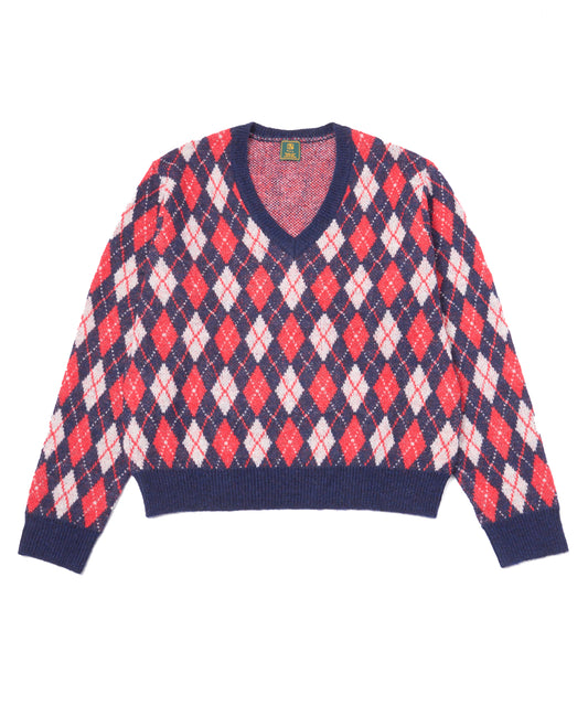 モヘアVネックニット[Argyle × Navy]