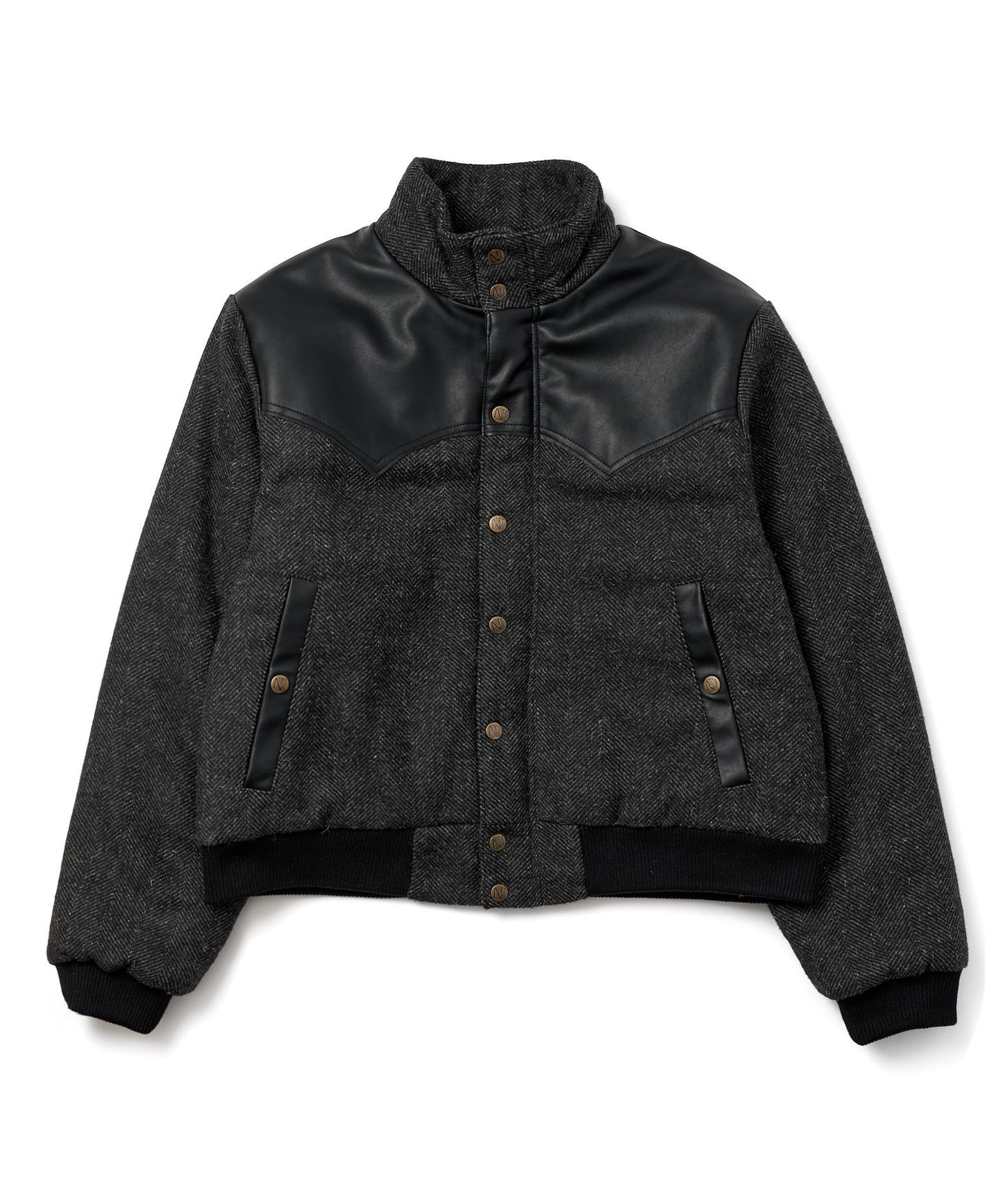 レザーヨーク中綿ツイードジャケット[Black]