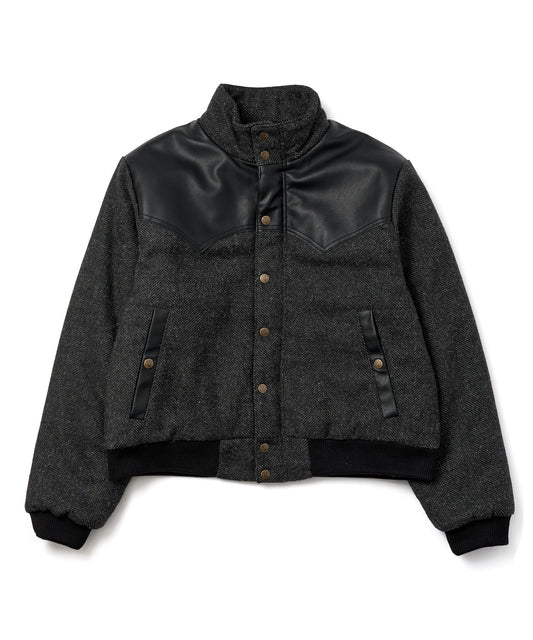 レザーヨーク中綿ツイードジャケット[Black]