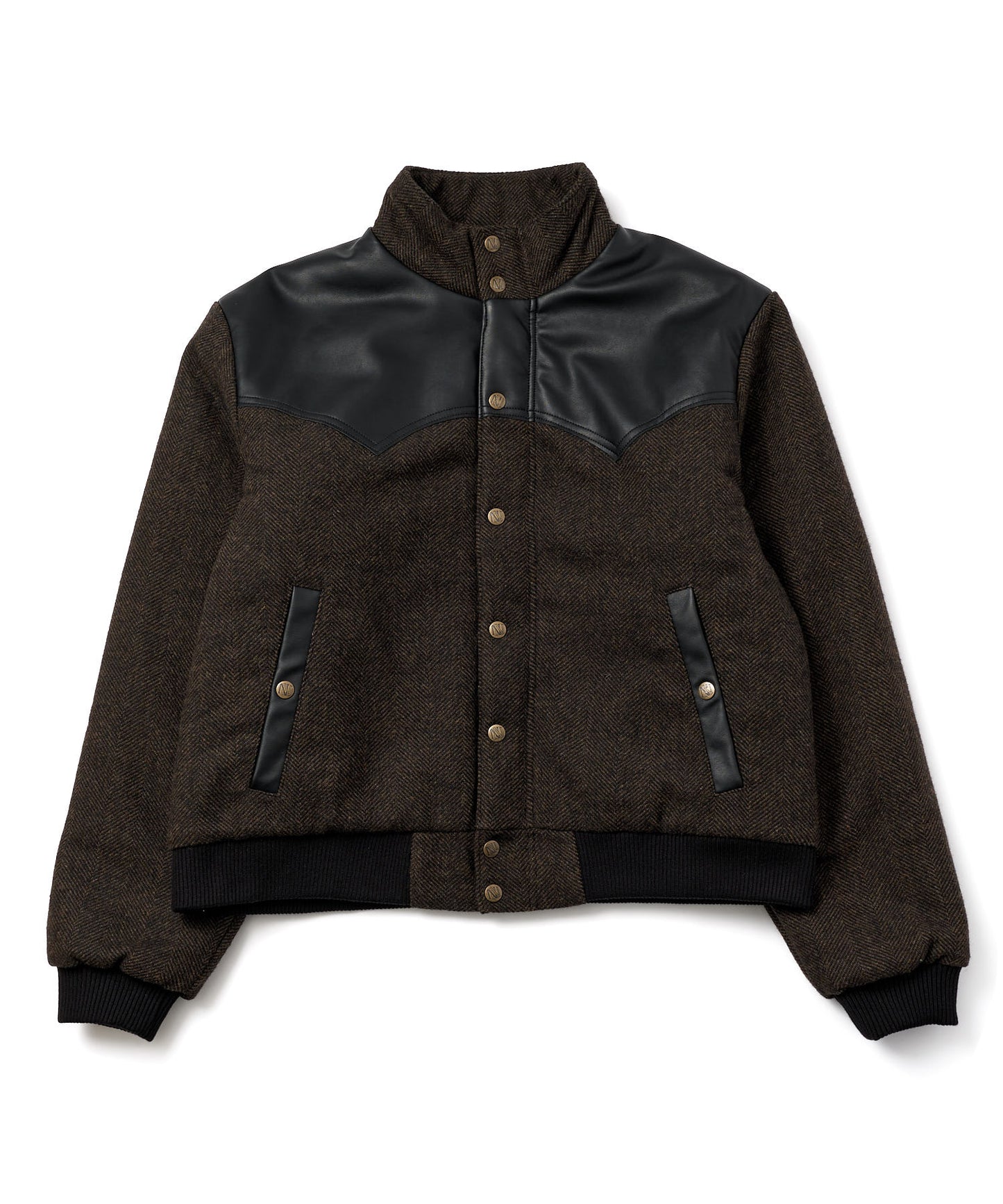 レザーヨーク中綿ツイードジャケット[Brown]