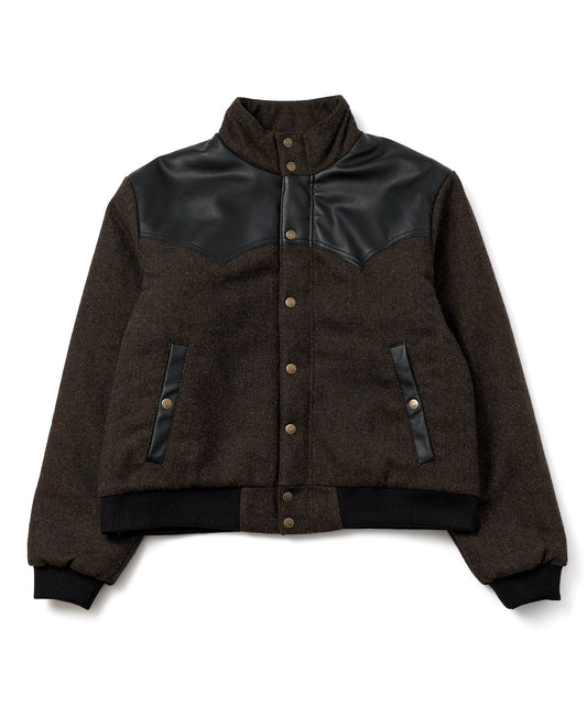 レザーヨーク中綿ツイードジャケット[Brown]