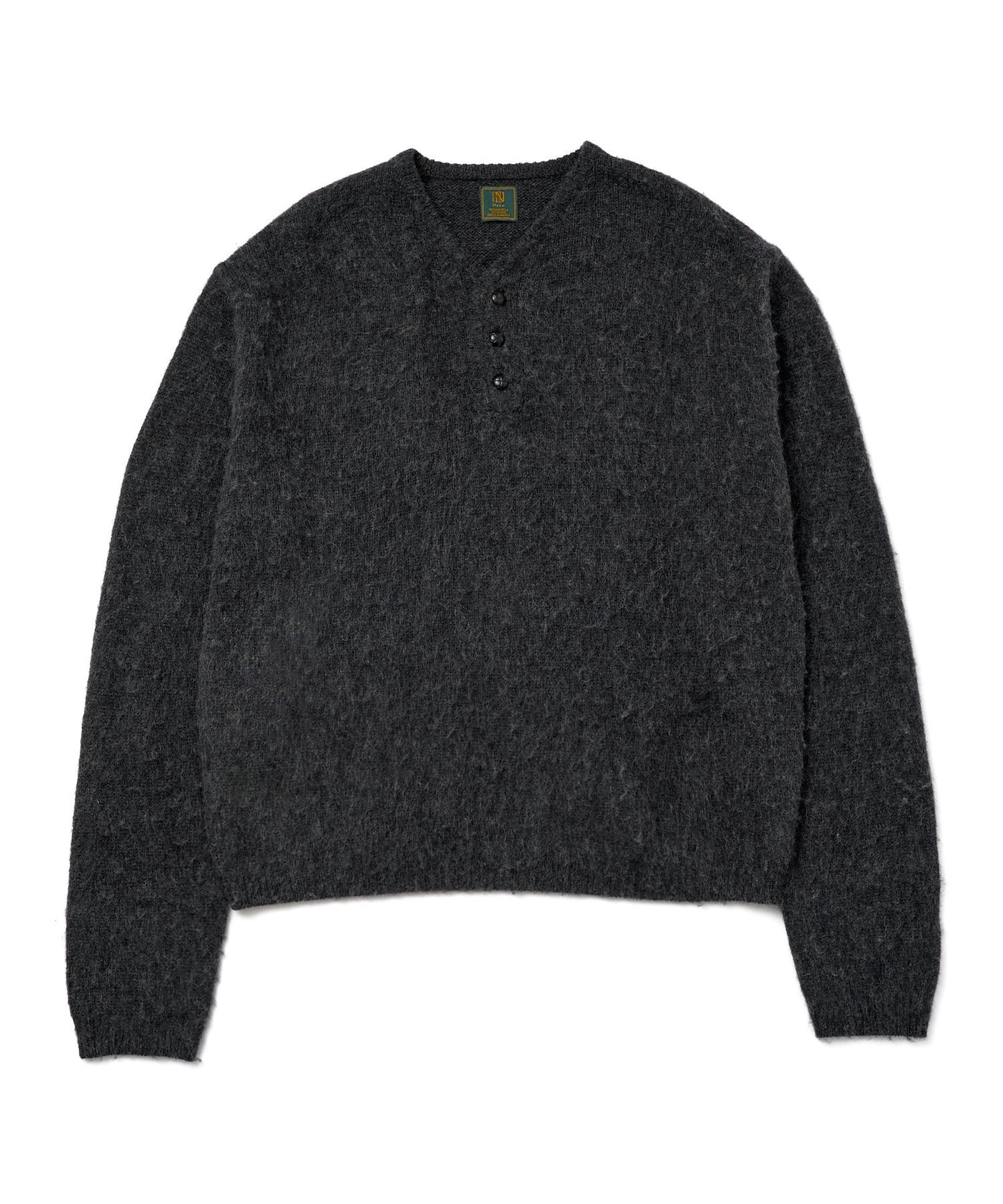 ヘンリーネックメランジウールニット[Black]