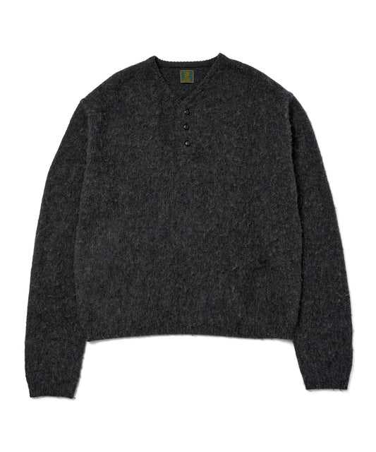ヘンリーネックメランジウールニット[Black]