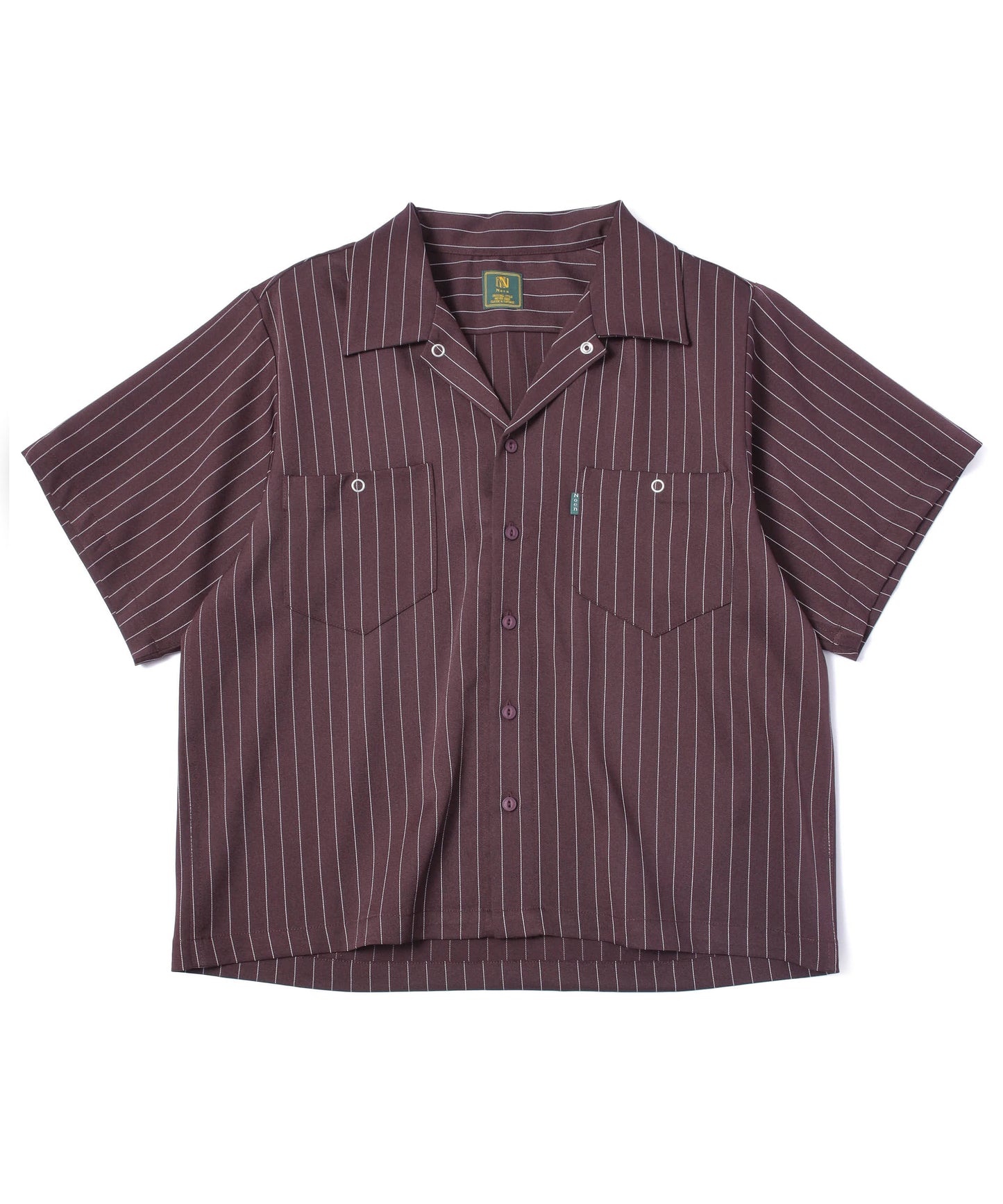 ストライプオープンカラーワークシャツ[Brown]