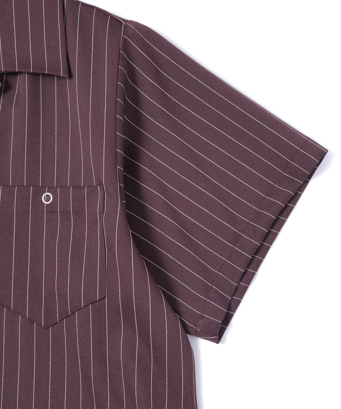 ストライプオープンカラーワークシャツ[Brown]