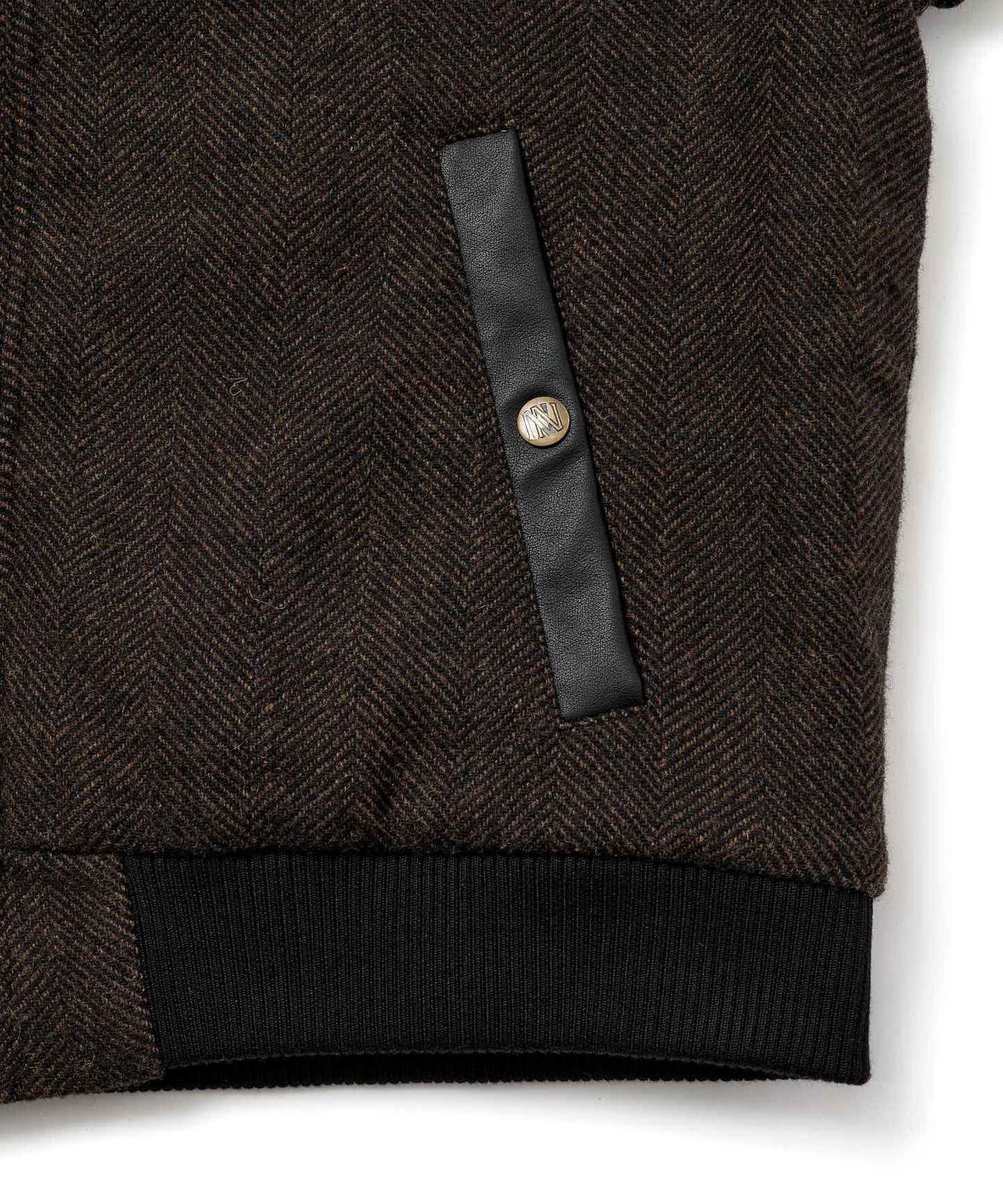 レザーヨーク中綿ツイードジャケット[Brown]