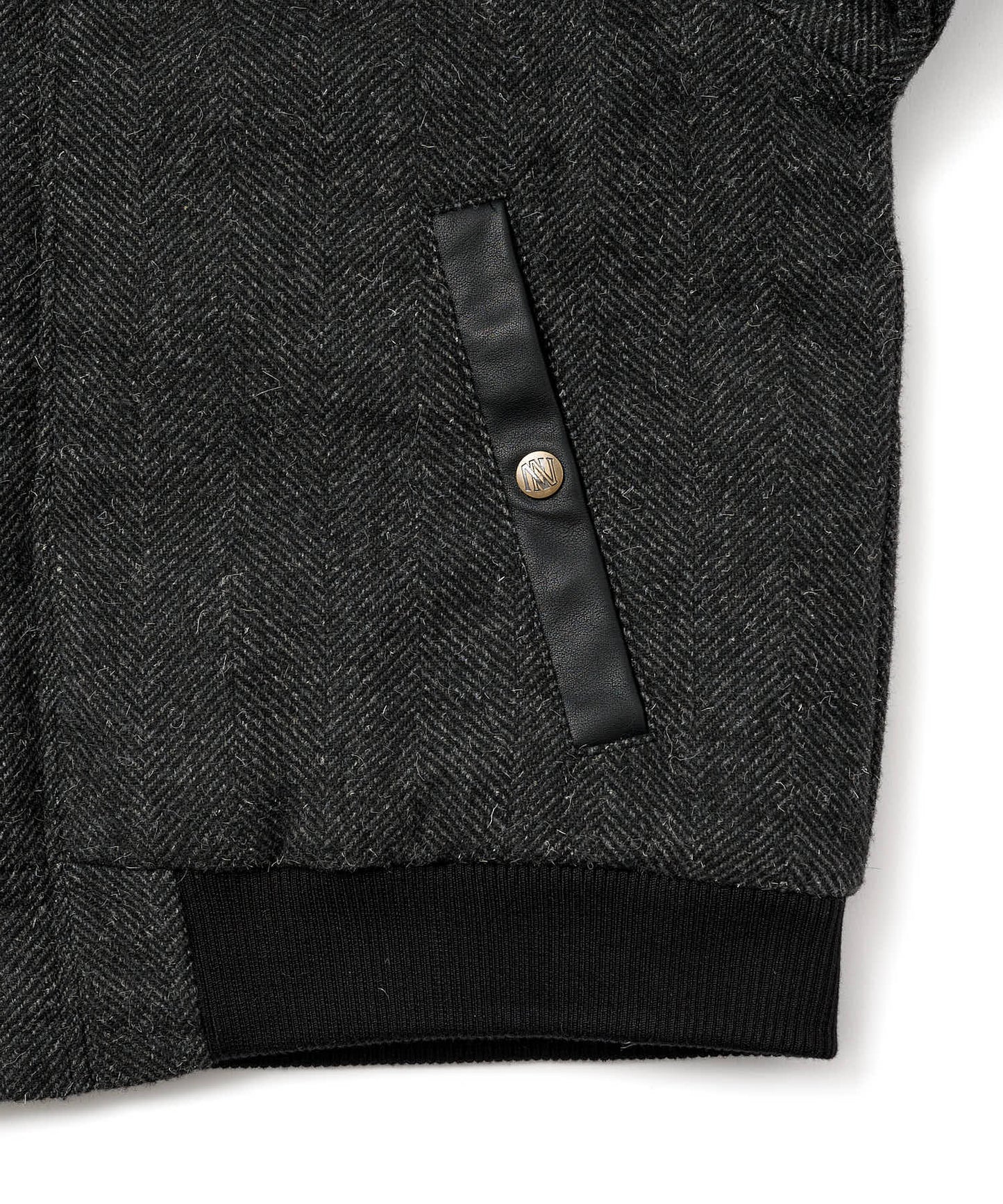 レザーヨーク中綿ツイードジャケット[Black]