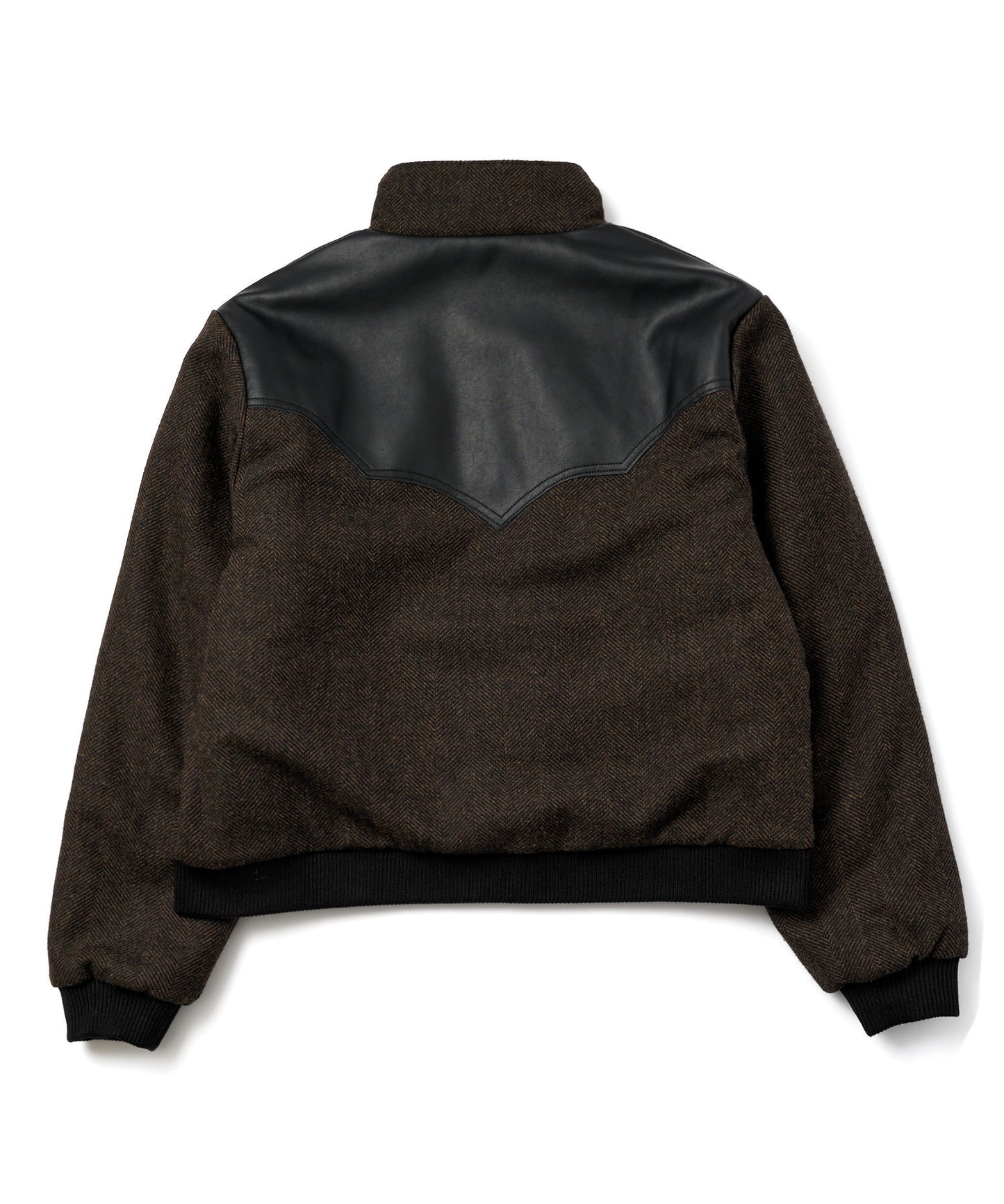 レザーヨーク中綿ツイードジャケット[Brown]