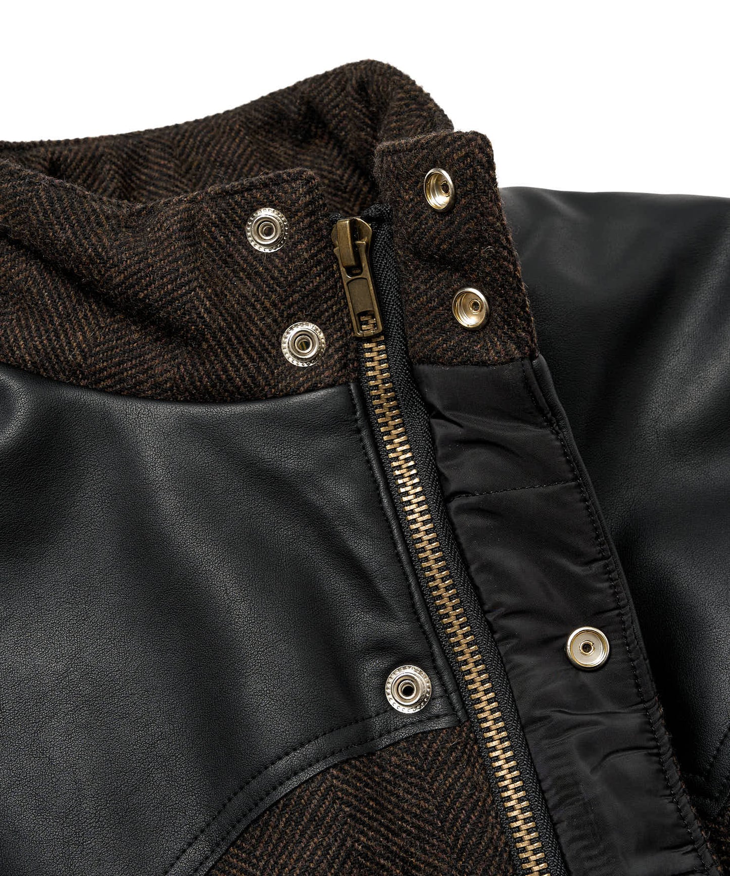 レザーヨーク中綿ツイードジャケット[Brown]