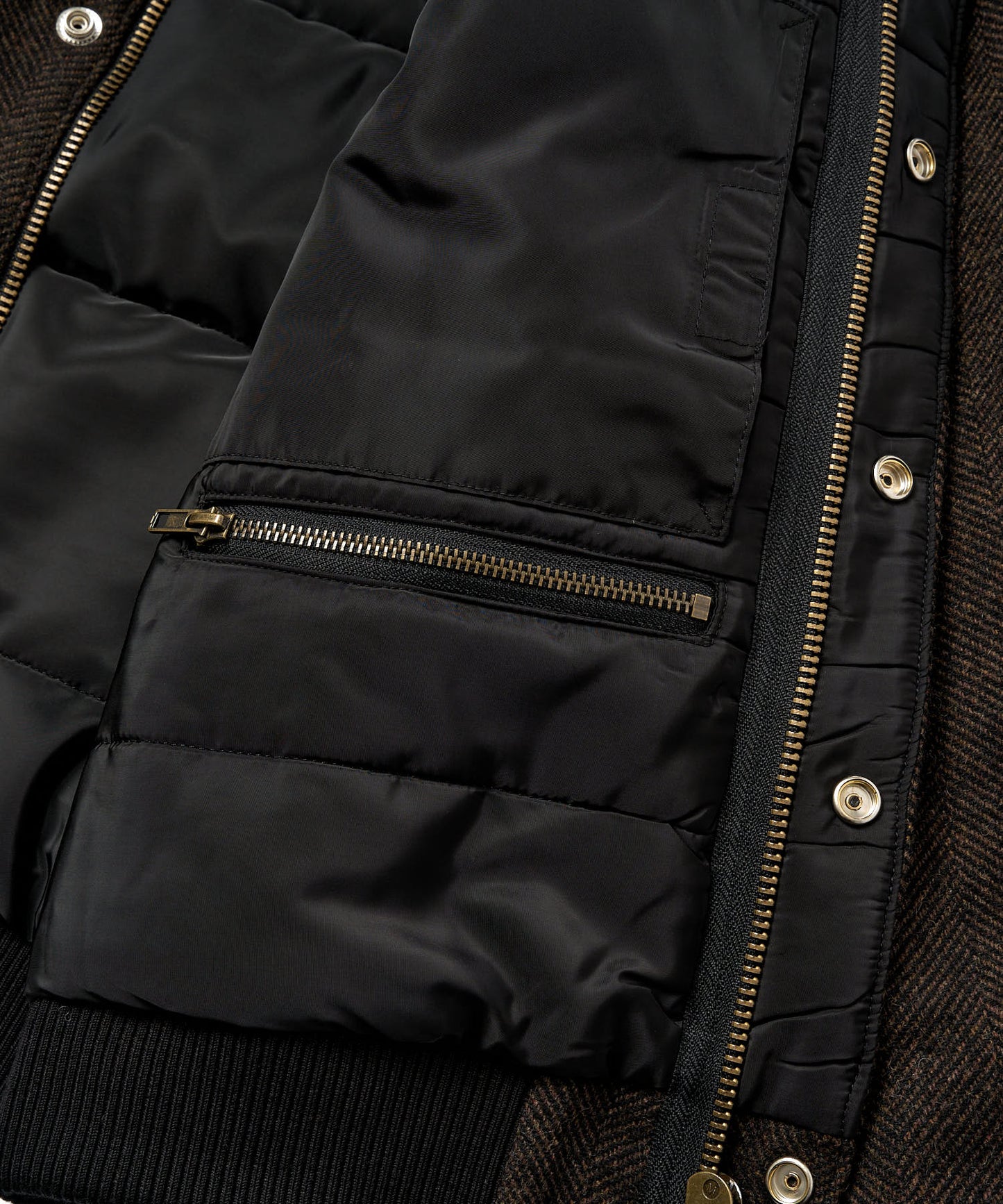 レザーヨーク中綿ツイードジャケット[Brown]