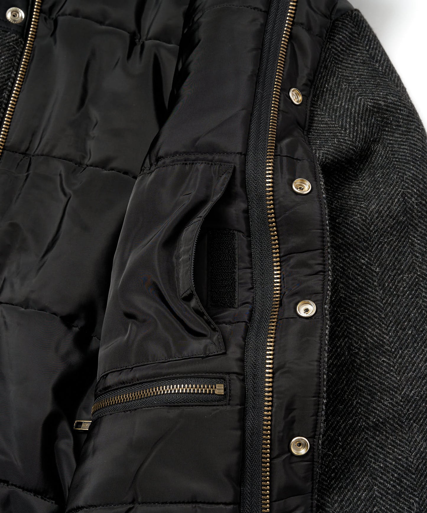 レザーヨーク中綿ツイードジャケット[Black]