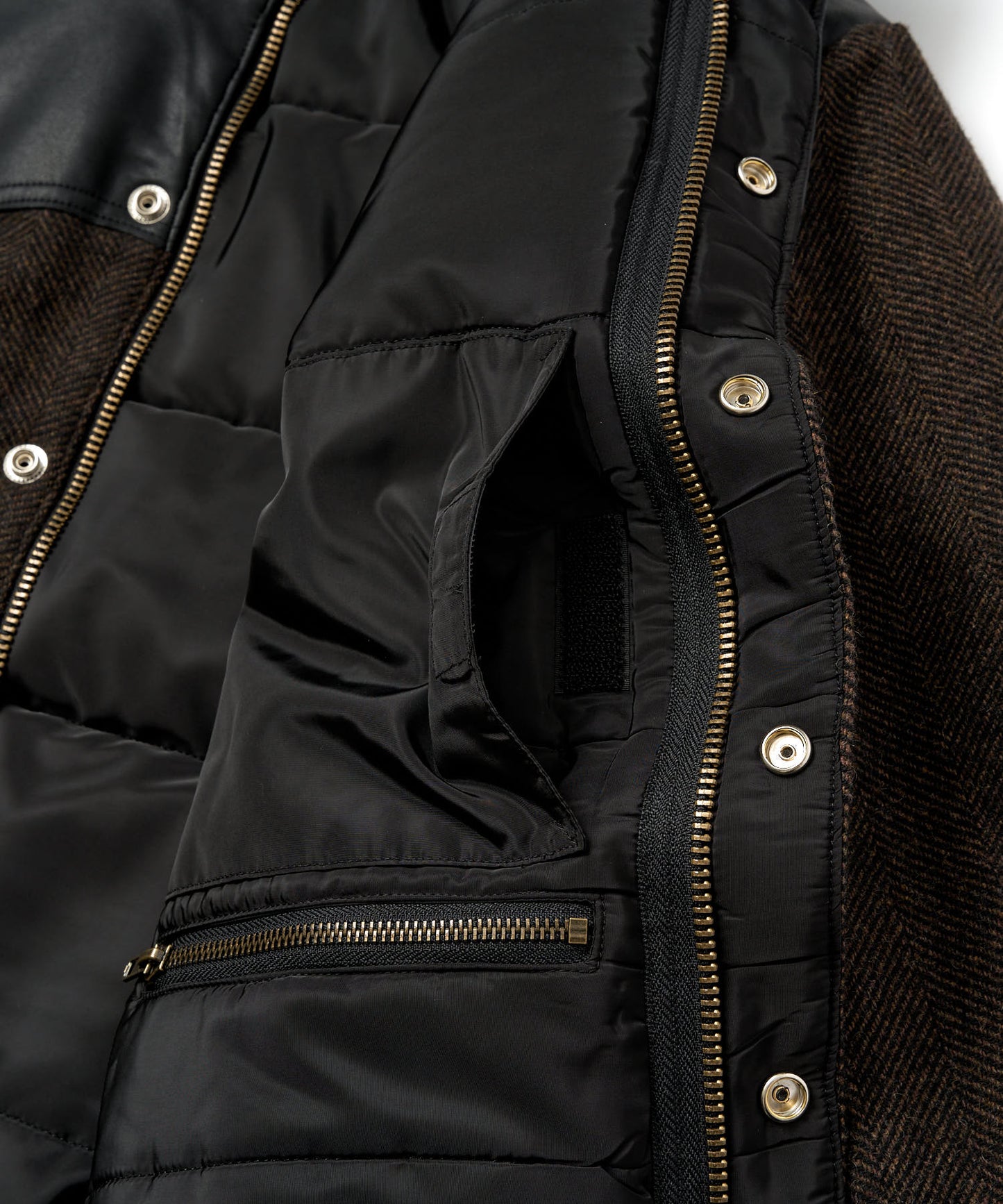 レザーヨーク中綿ツイードジャケット[Brown]