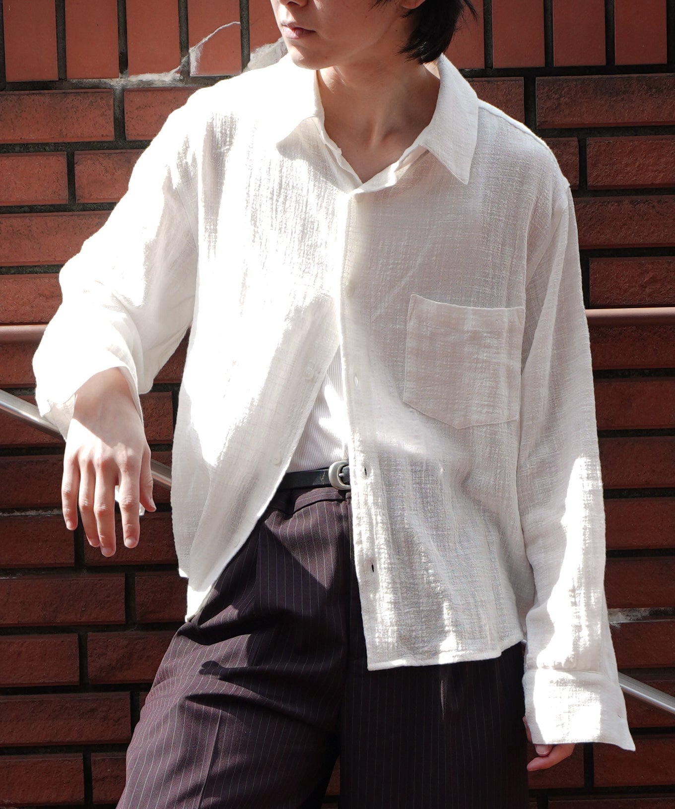 リネンライクガーゼシャツ[White]