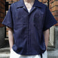 ストライプオープンカラーワークシャツ[Navy]