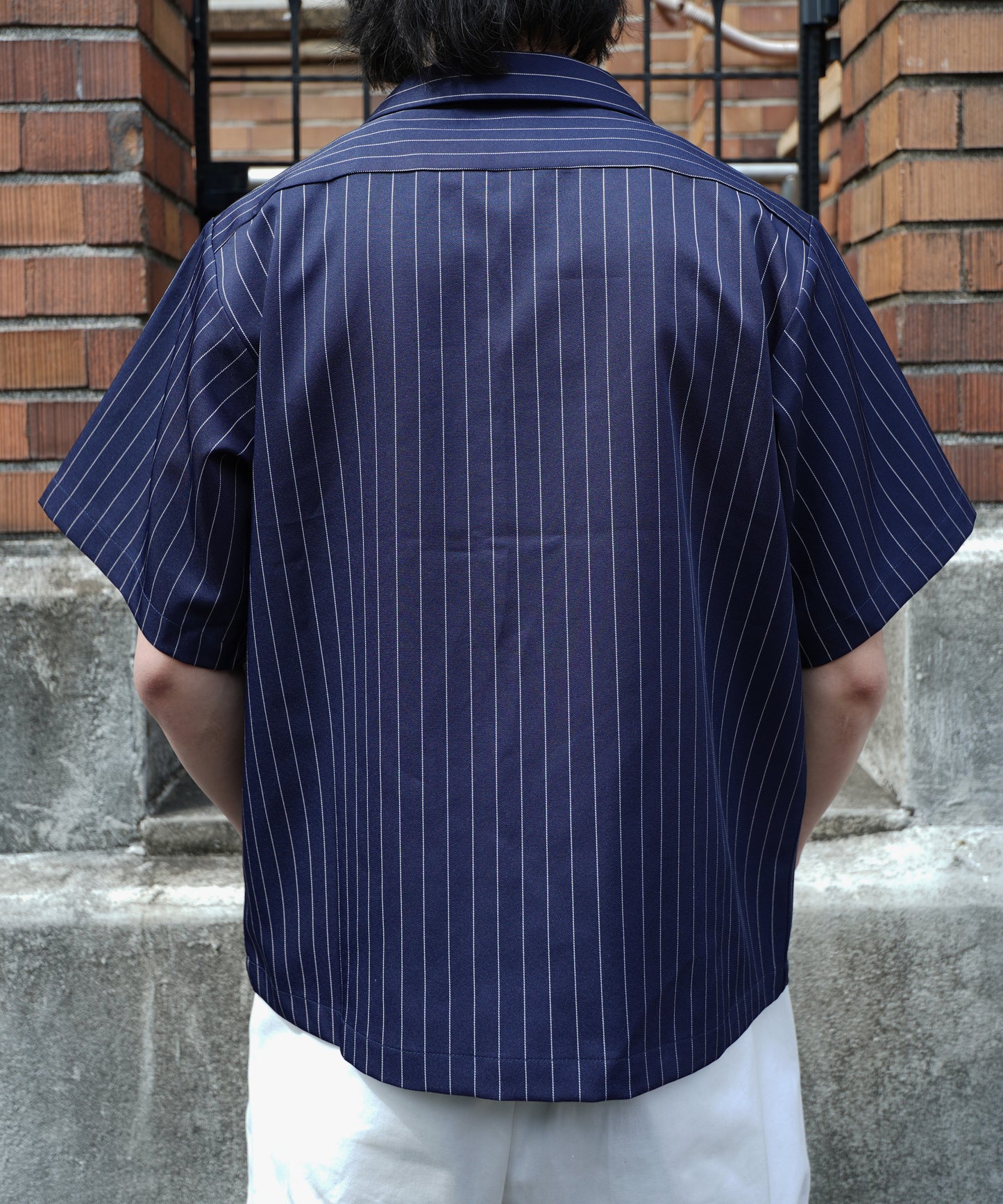 ストライプオープンカラーワークシャツ[Navy]