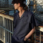 ストライプオープンカラーワークシャツ[Navy]