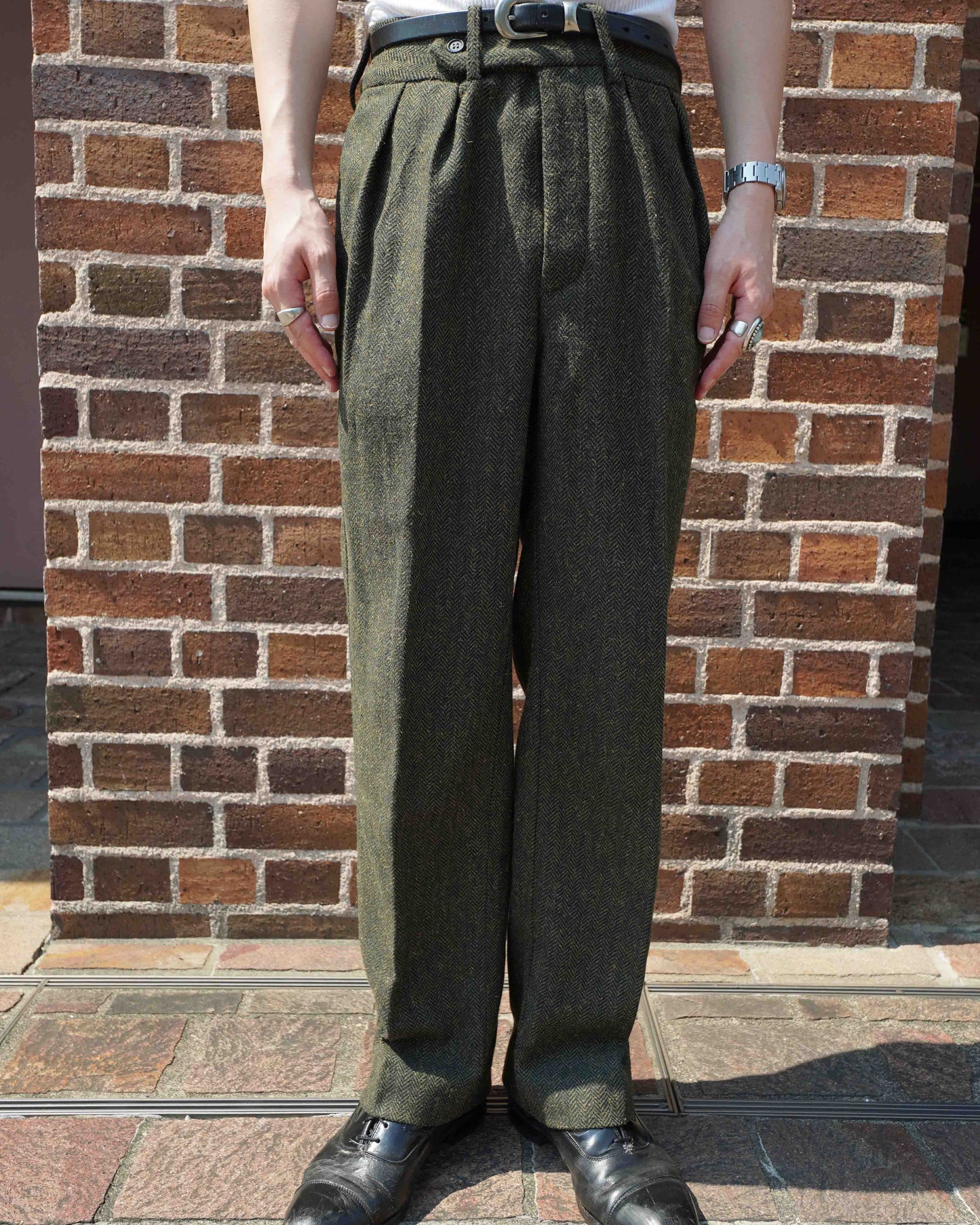 シンチバックツイードスラックス[Olive]