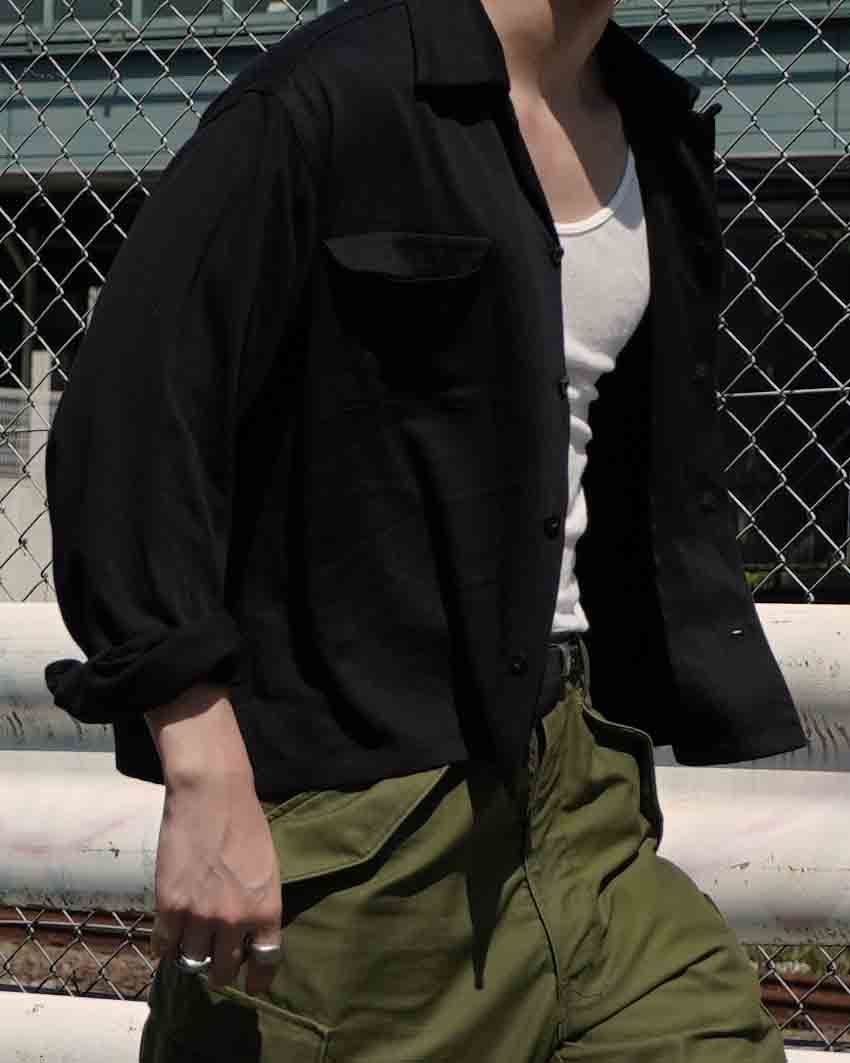 ショートリブレーヨンシャツ[Black] – Noen