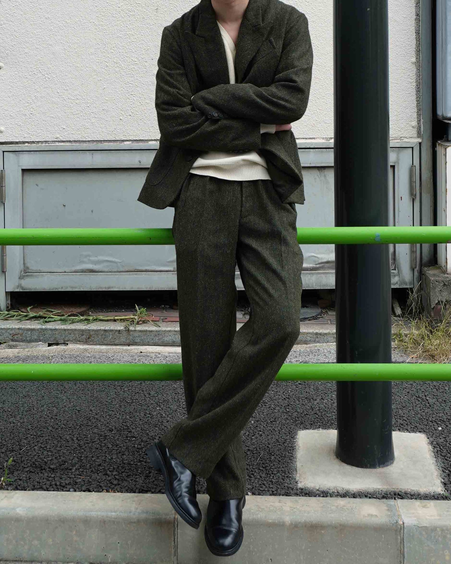 シンチバックツイードスラックス[Olive]