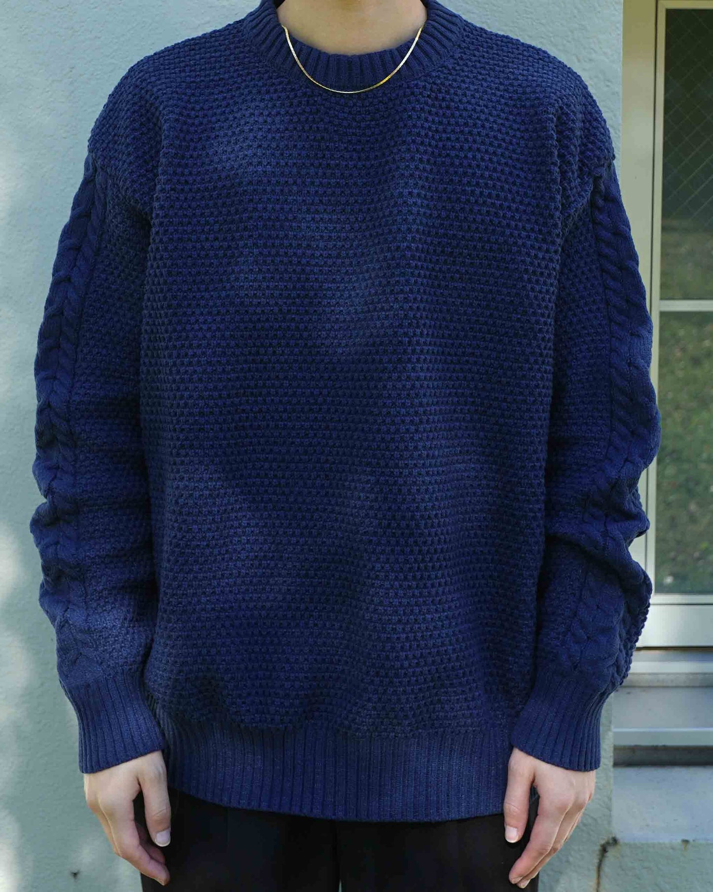 ケーブルスイッチングワッフルセーター[Navy]