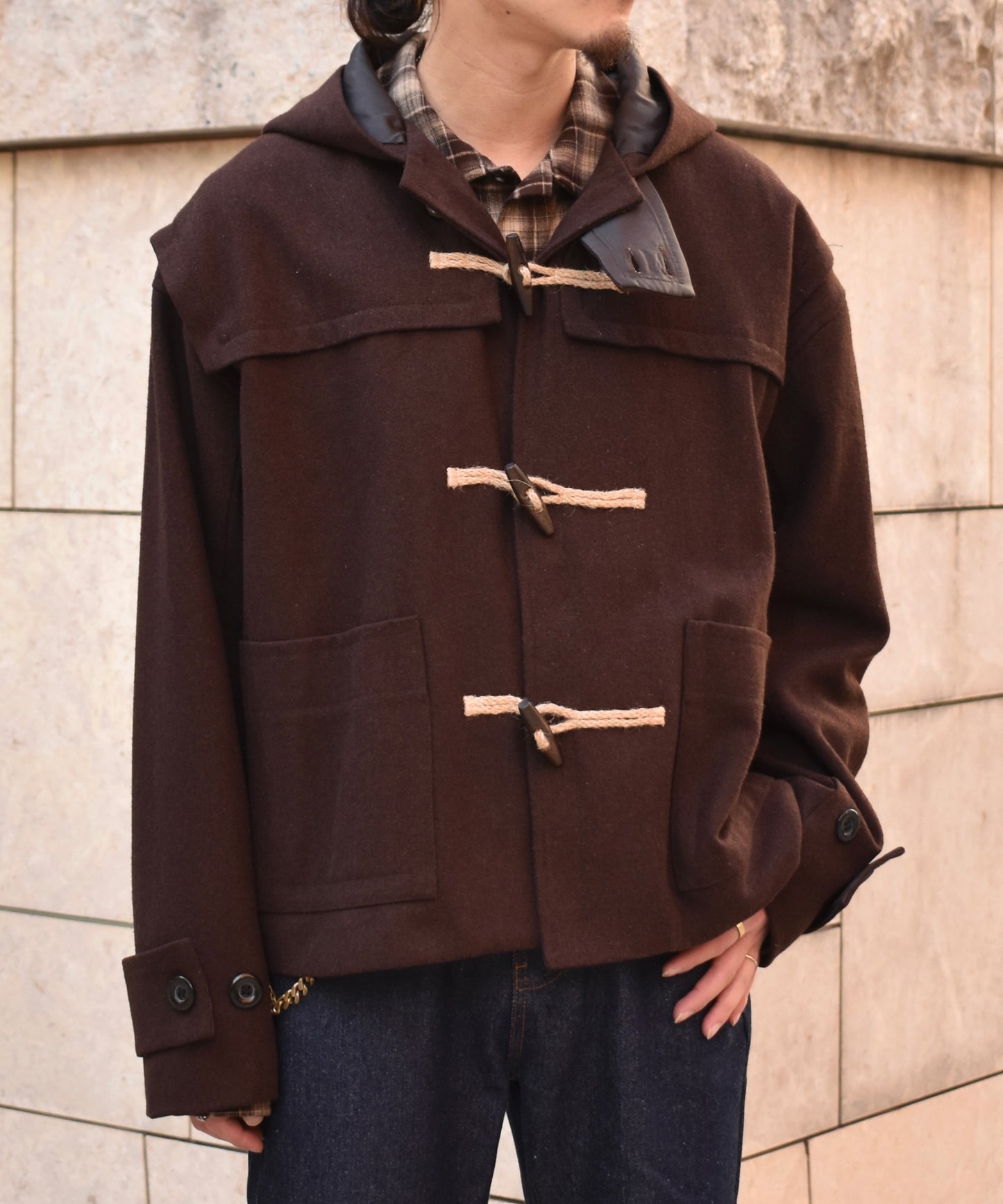 ウールメルトンダッフルブルゾン[Dark Brown]