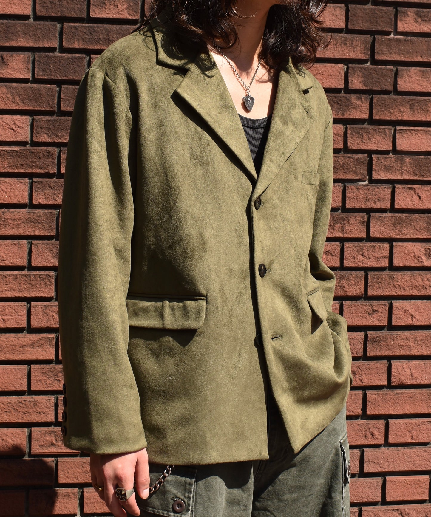 フェイクスエードテーラードジャケット[Khaki]