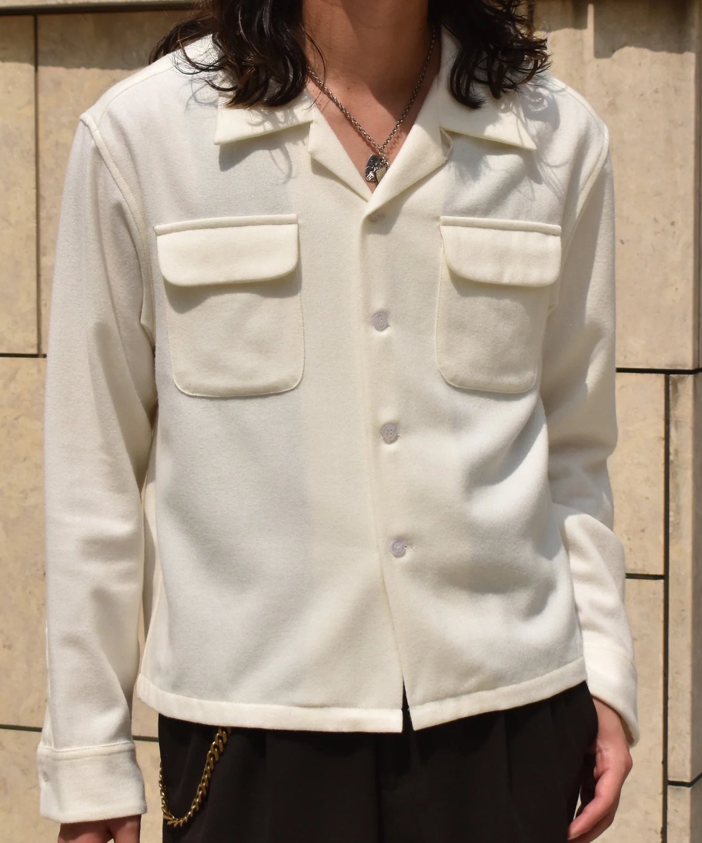ウールオープンカラーシャツ[White]
