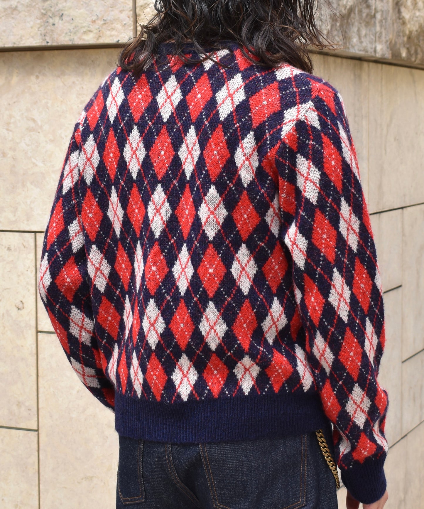 モヘアVネックニット[Argyle × Navy]