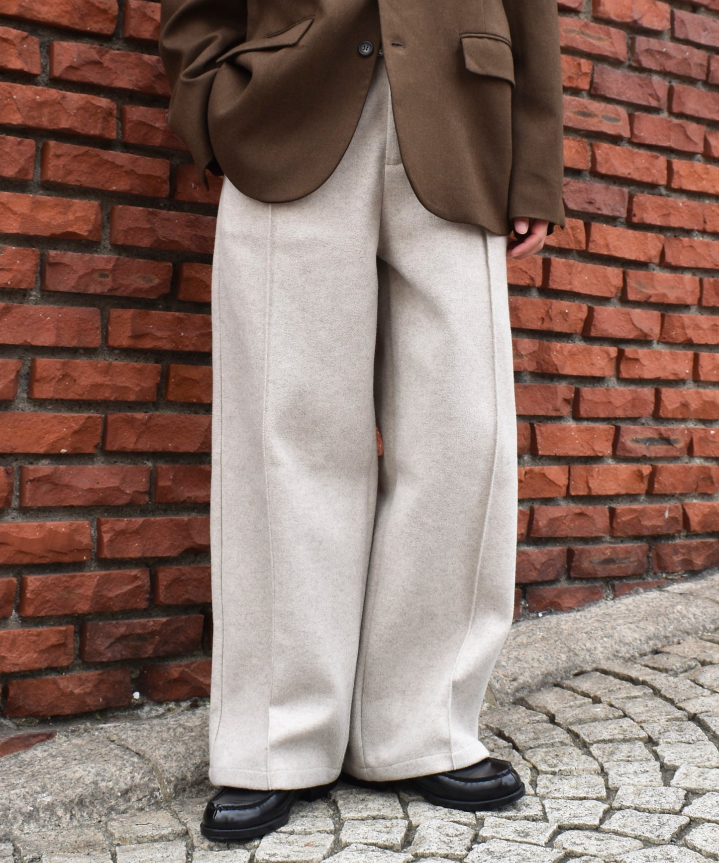 ジャージメルトンワイドスラックス[Beige]【セットアップ対応】