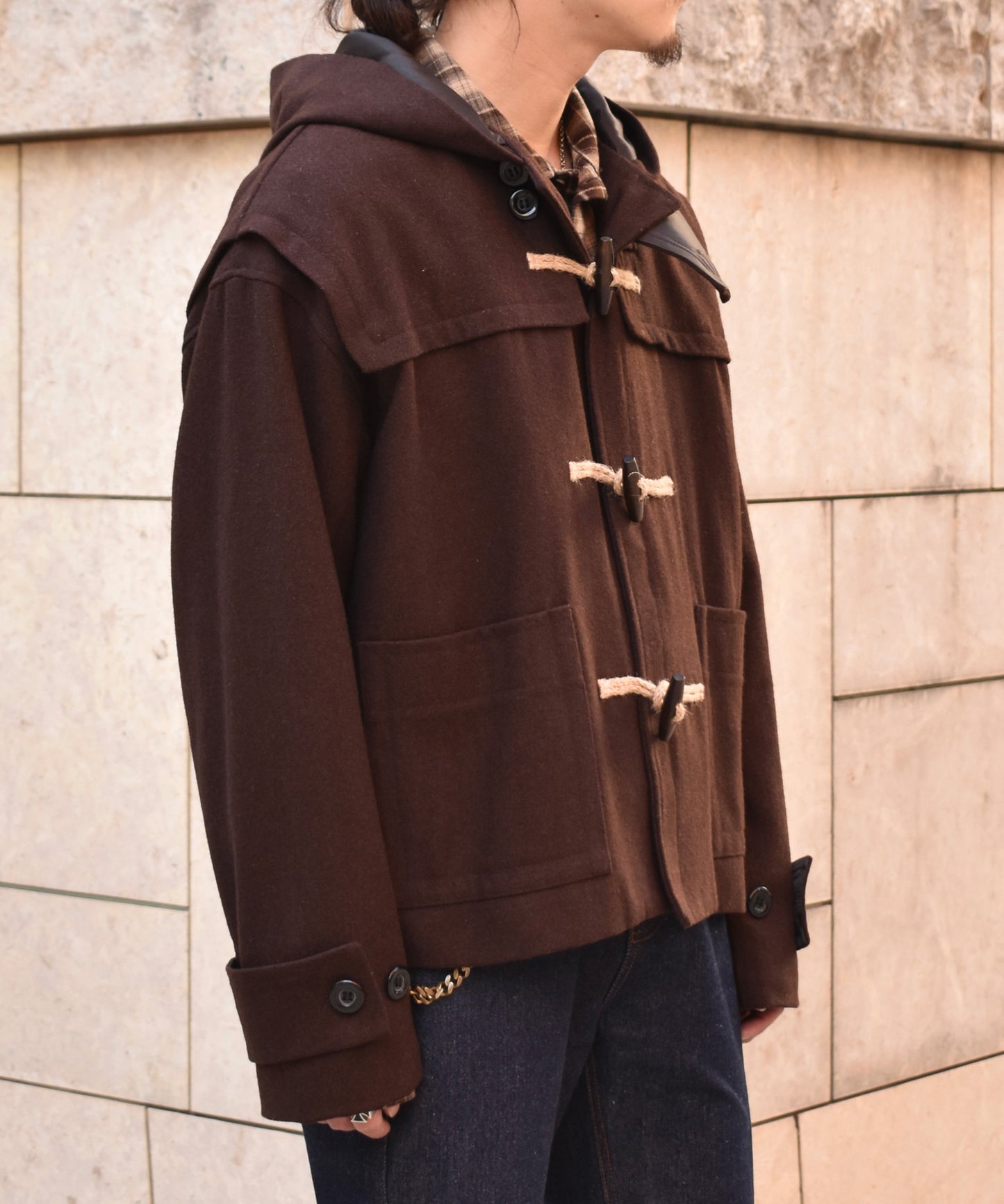 ウールメルトンダッフルブルゾン[Dark Brown]