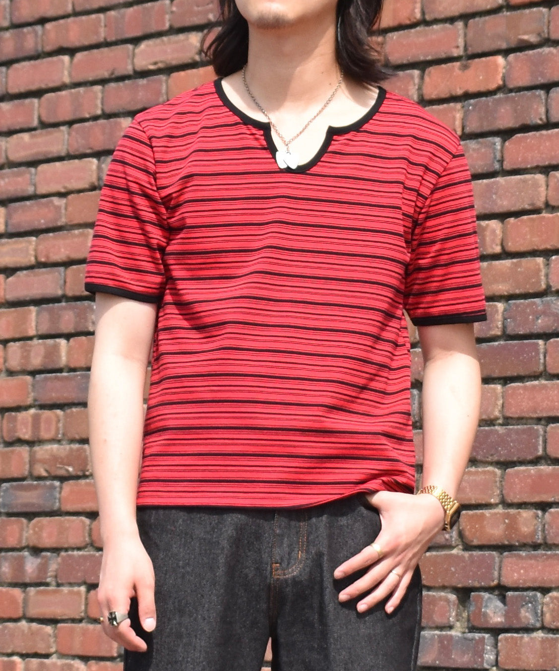 オープンネックボーダーT[Red]