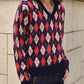 モヘアVネックニット[Argyle × Navy]