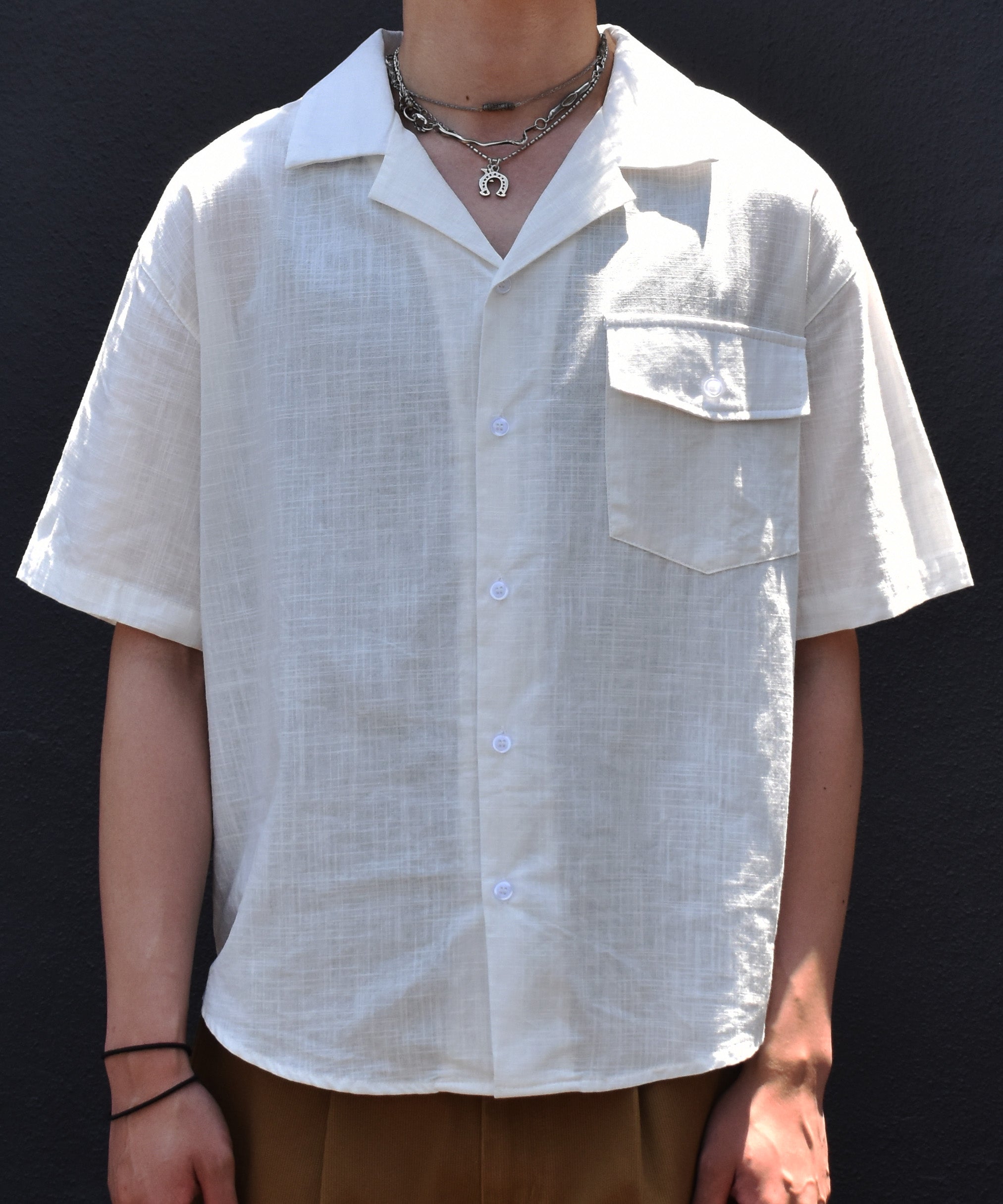 リネンライクオープンカラーシャツ[White] – Noen