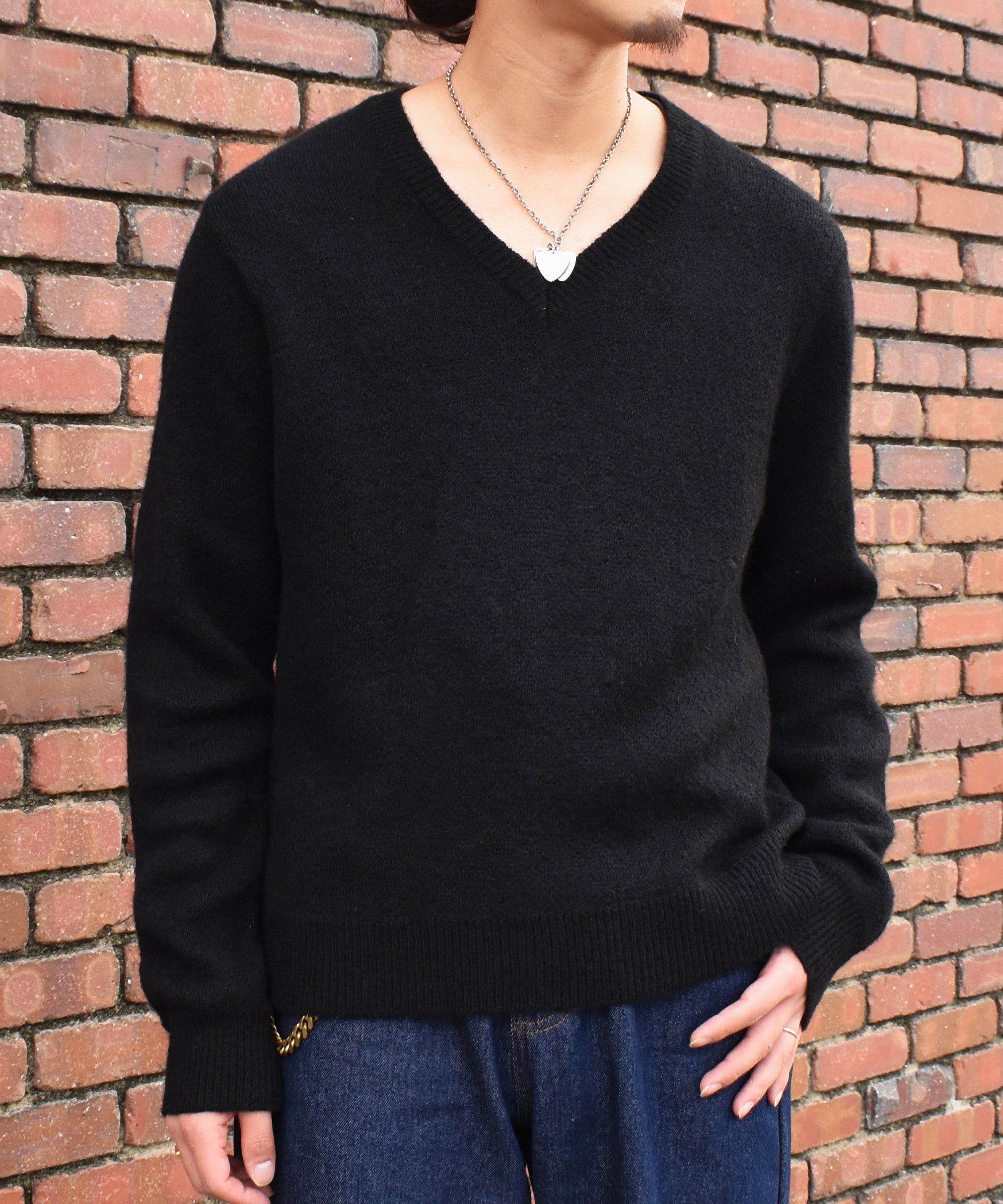 50's Vネックブラックモヘアニット　セーター　ビンテージ　黒 50'sビンテージ モヘア ブラック Vネックニット