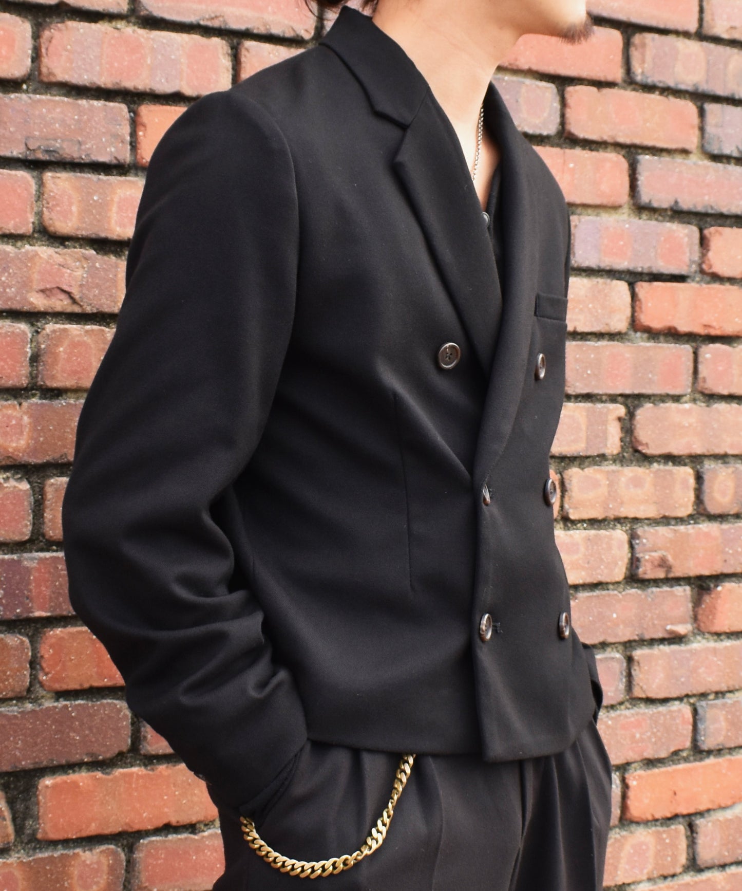 ミリタリーツイルダブルジャケット[Black]