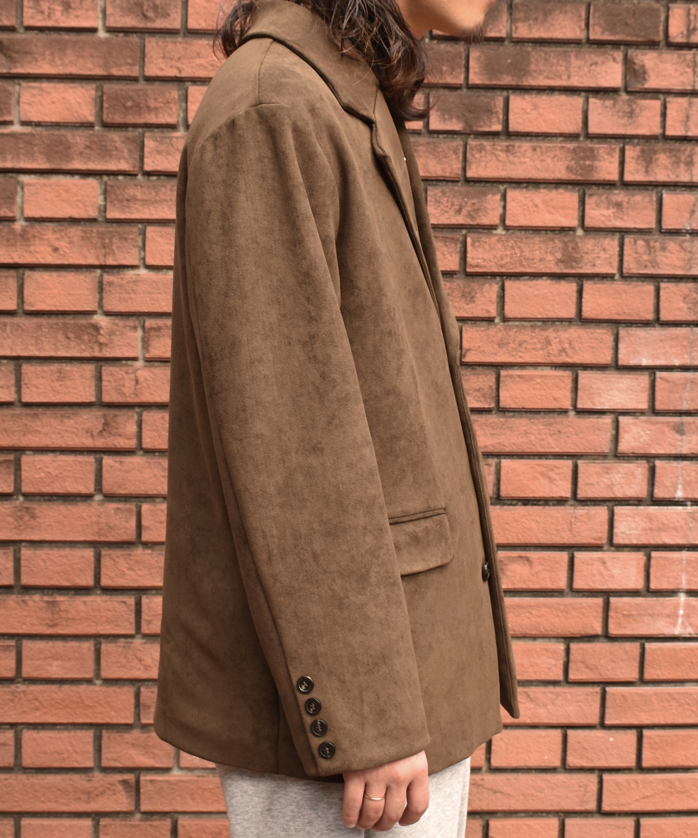 フェイクスエードテーラードジャケット[Brown] – Noen