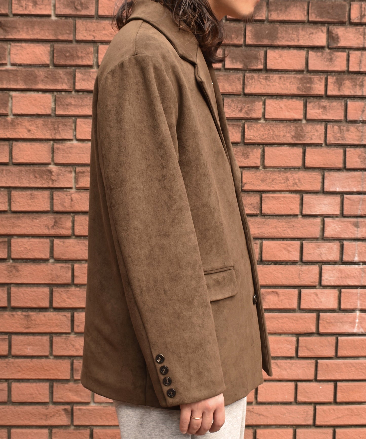 フェイクスエードテーラードジャケット[Brown]