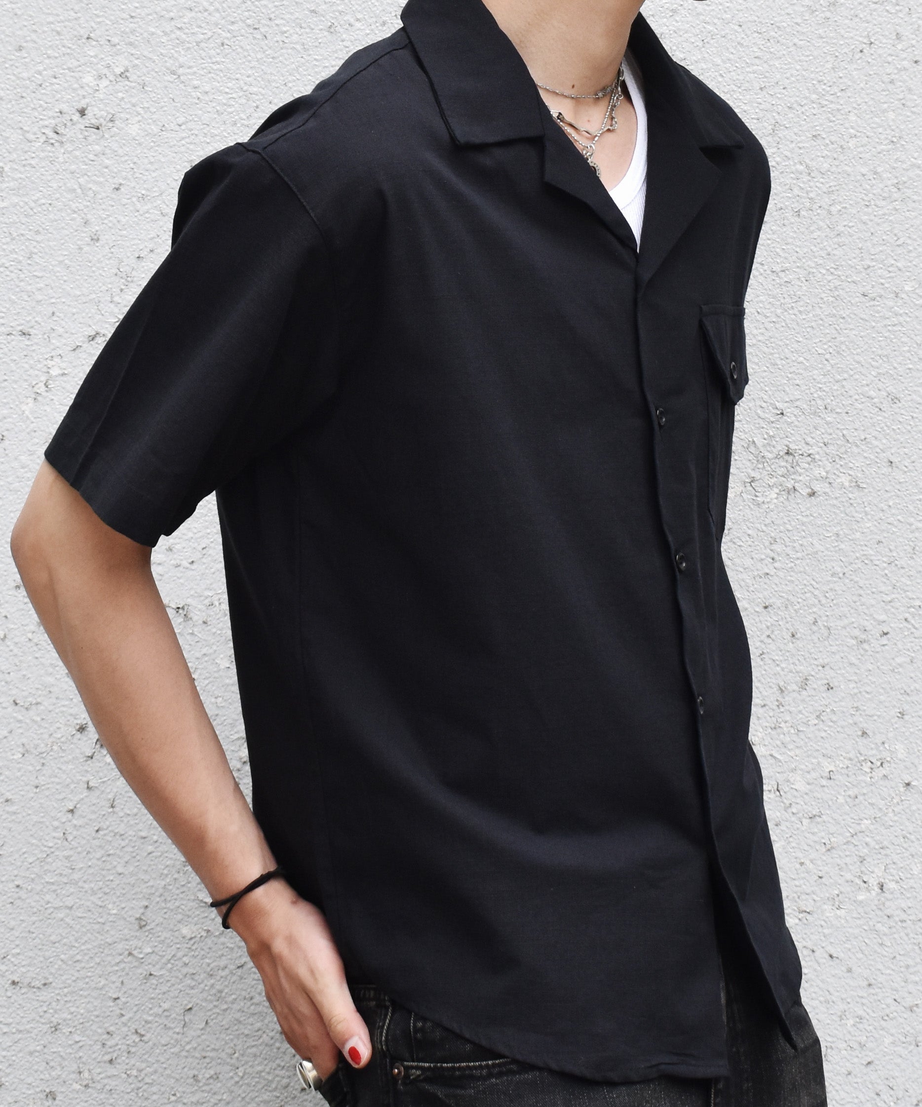 リネンライクオープンカラーシャツ[Black] – Noen
