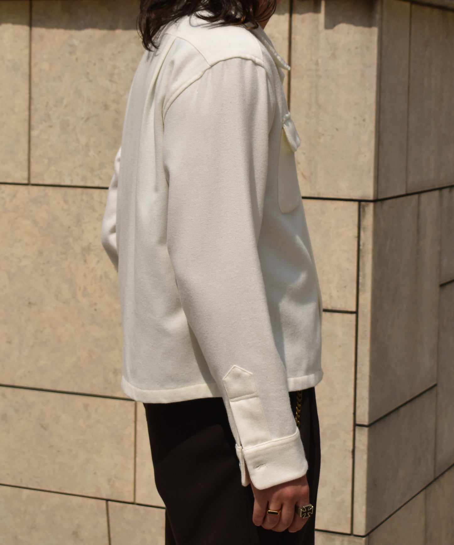ウールオープンカラーシャツ[White]