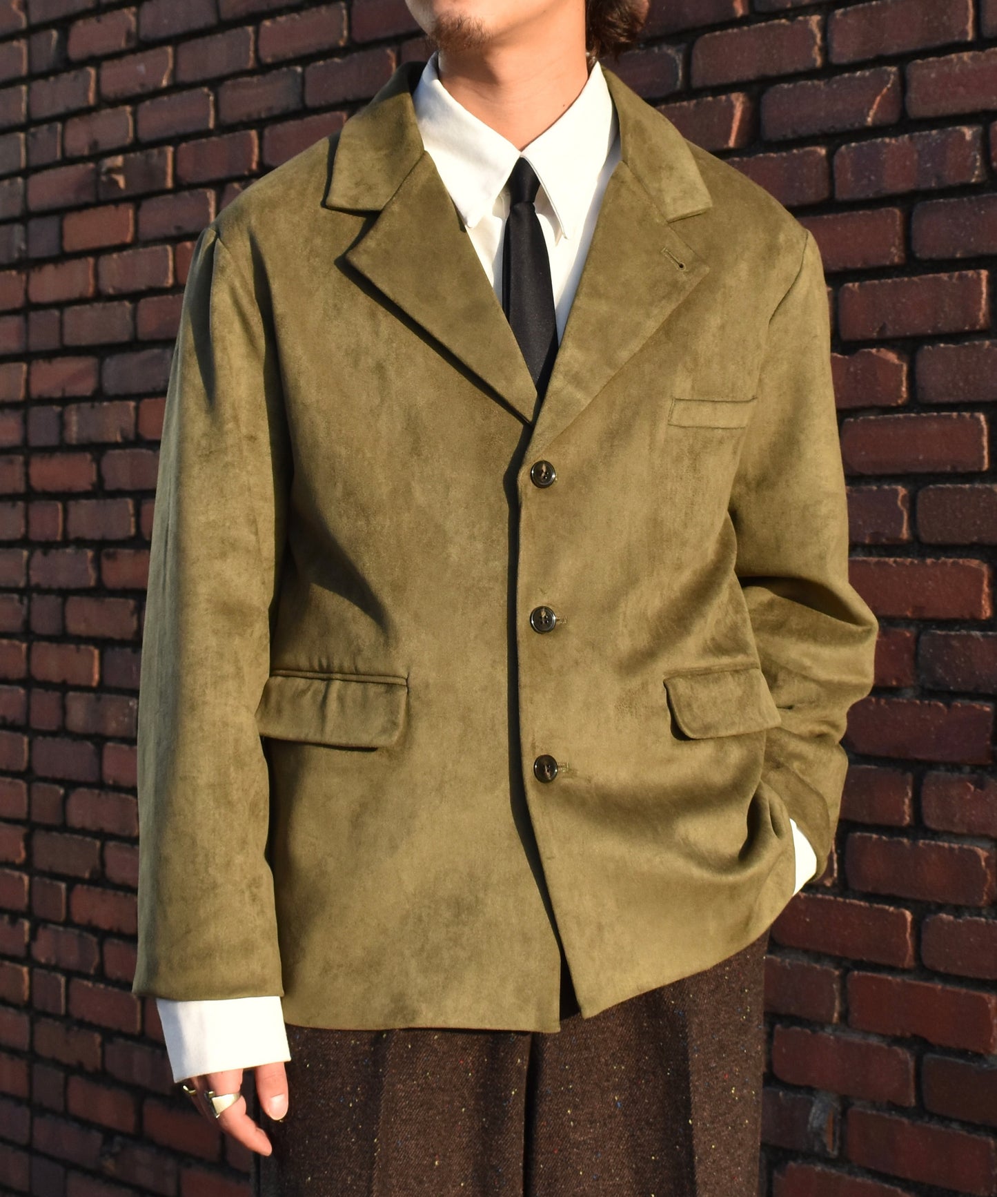 フェイクスエードテーラードジャケット[Khaki]