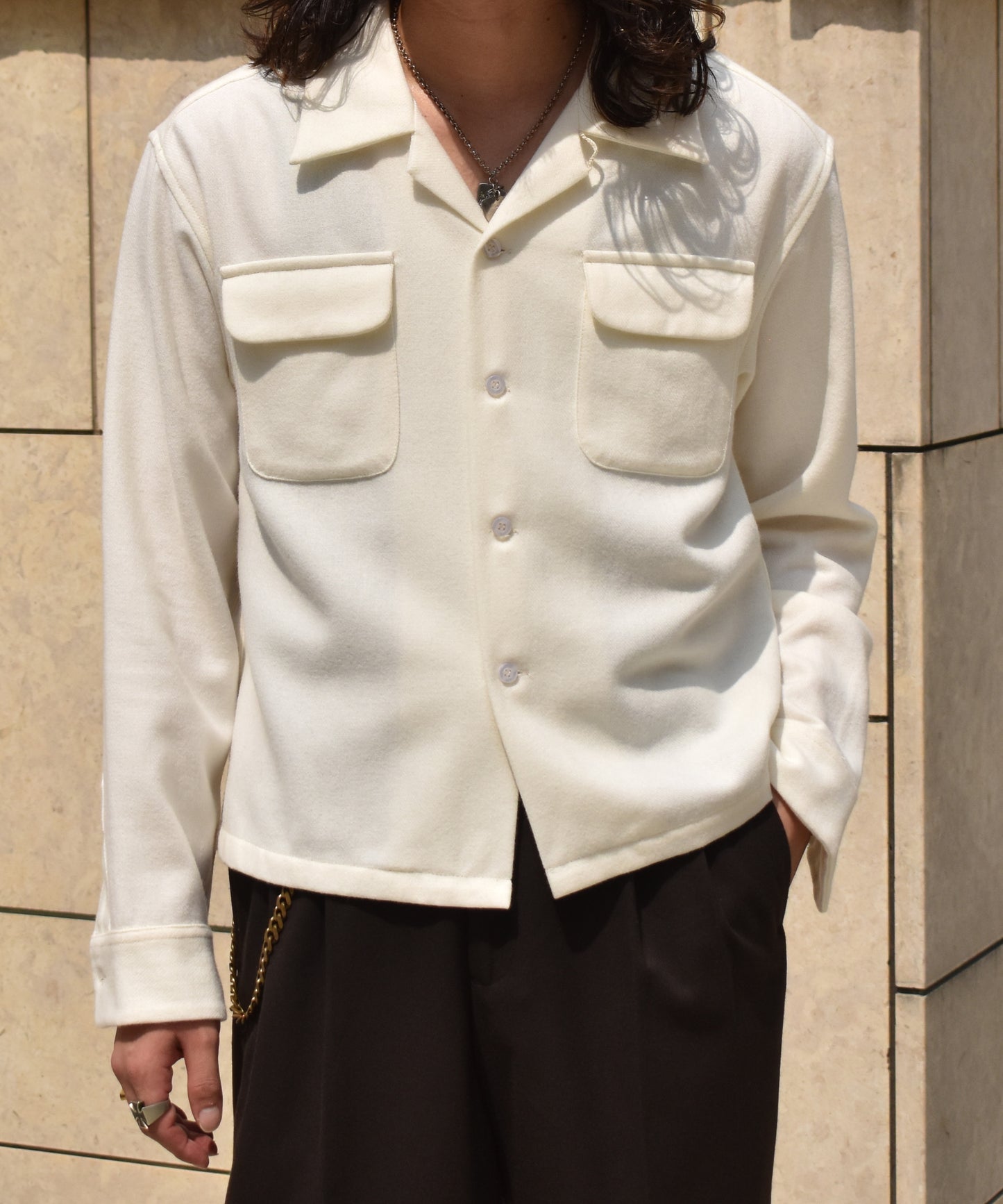 ウールオープンカラーシャツ[White]
