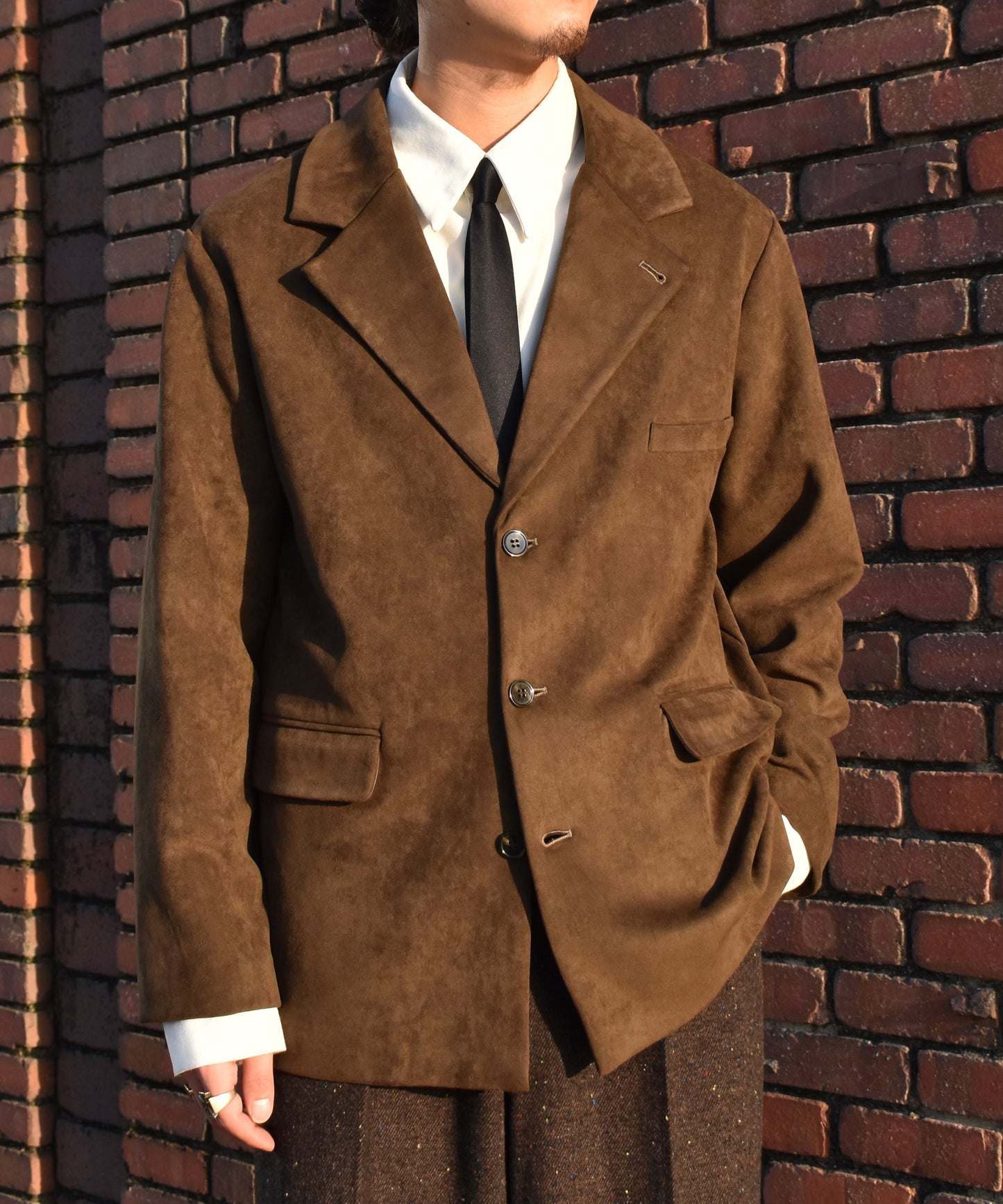 フェイクスエードテーラードジャケット[Brown]