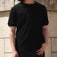 ヘンリーネックワッフルTシャツ[Black]