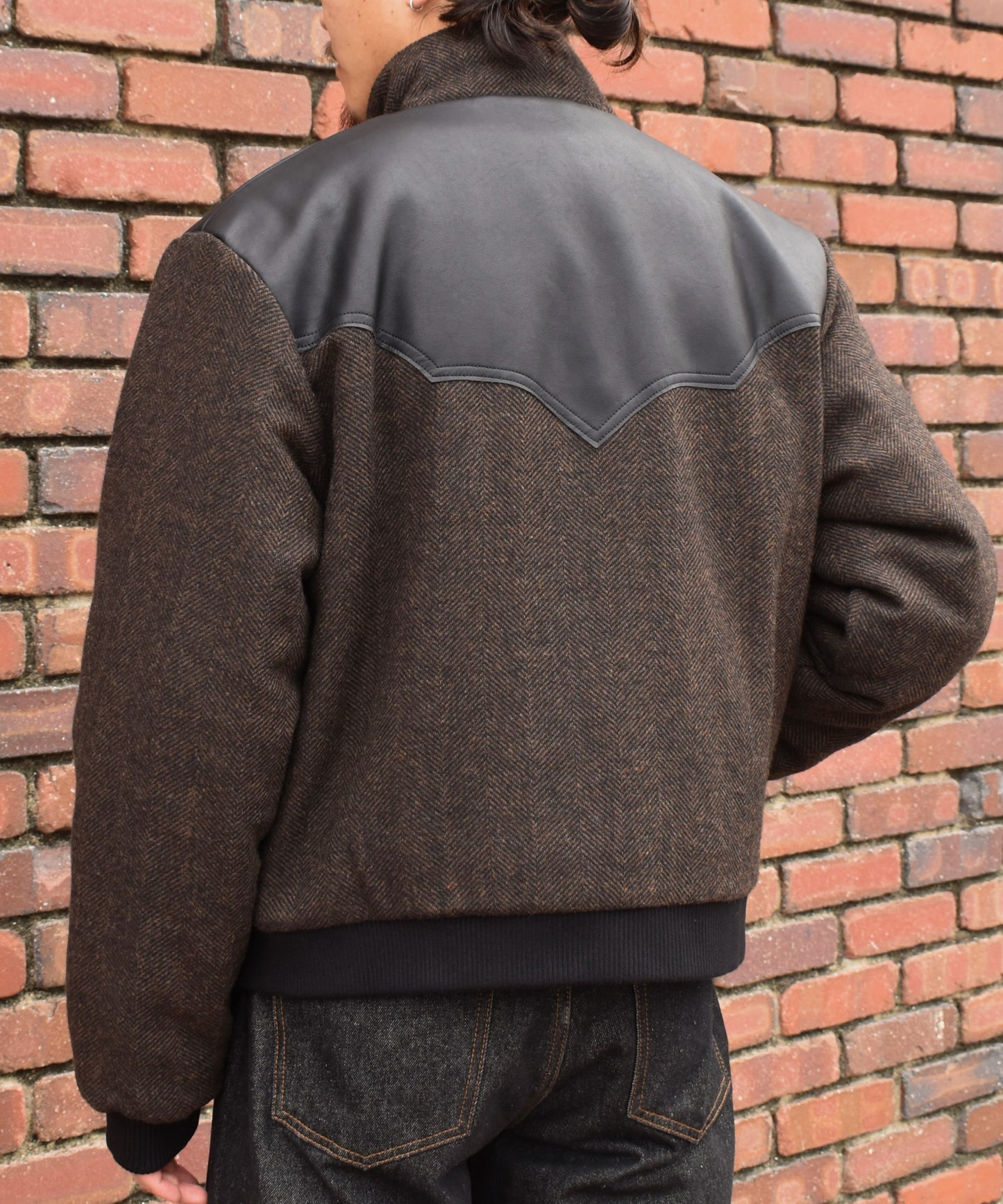 レザーヨーク中綿ツイードジャケット[Brown]