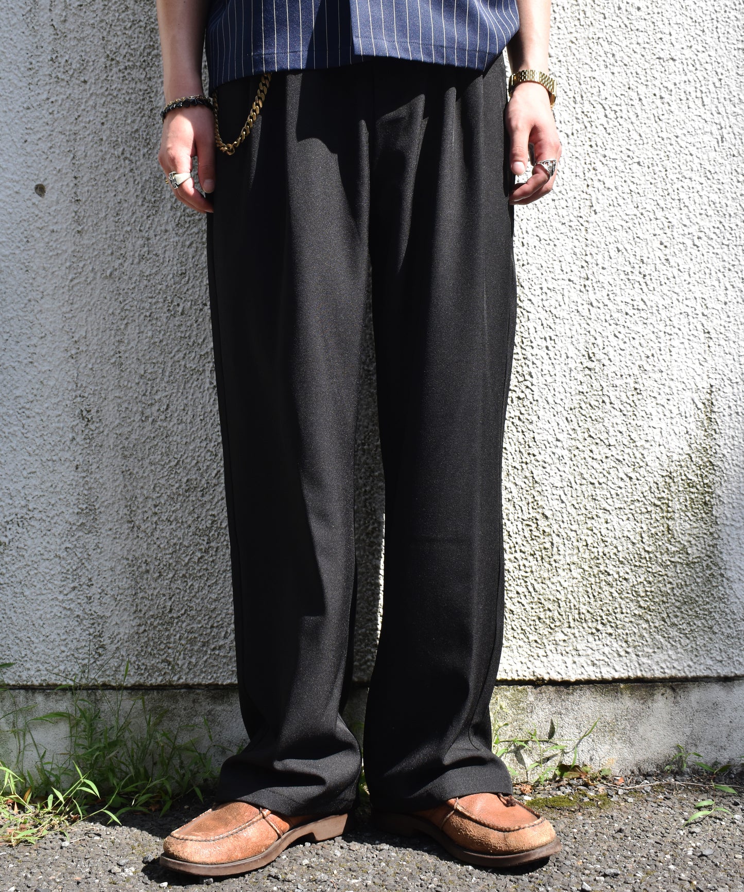 ダブルタックストレートスラックス[Black]