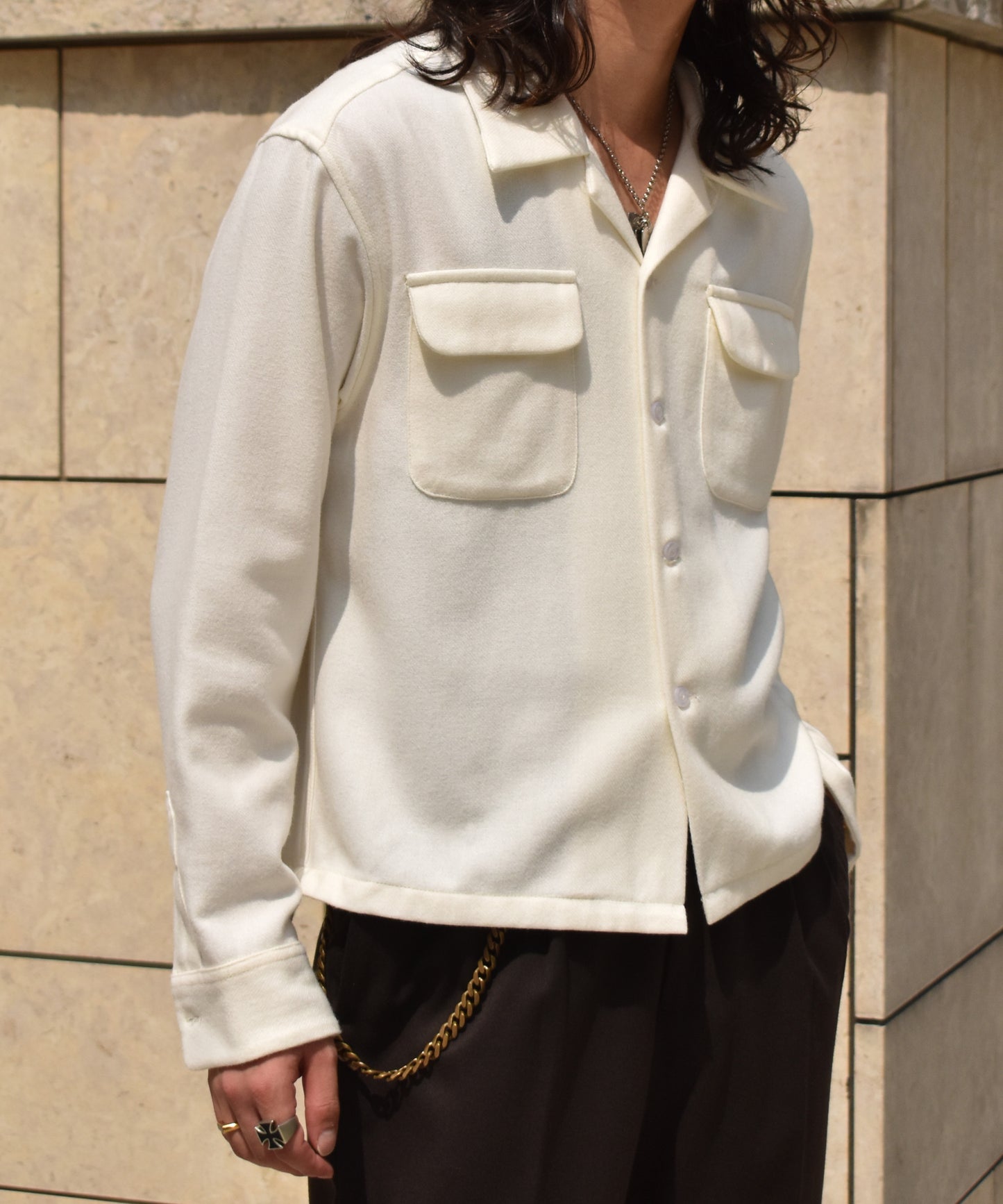 ウールオープンカラーシャツ[White]