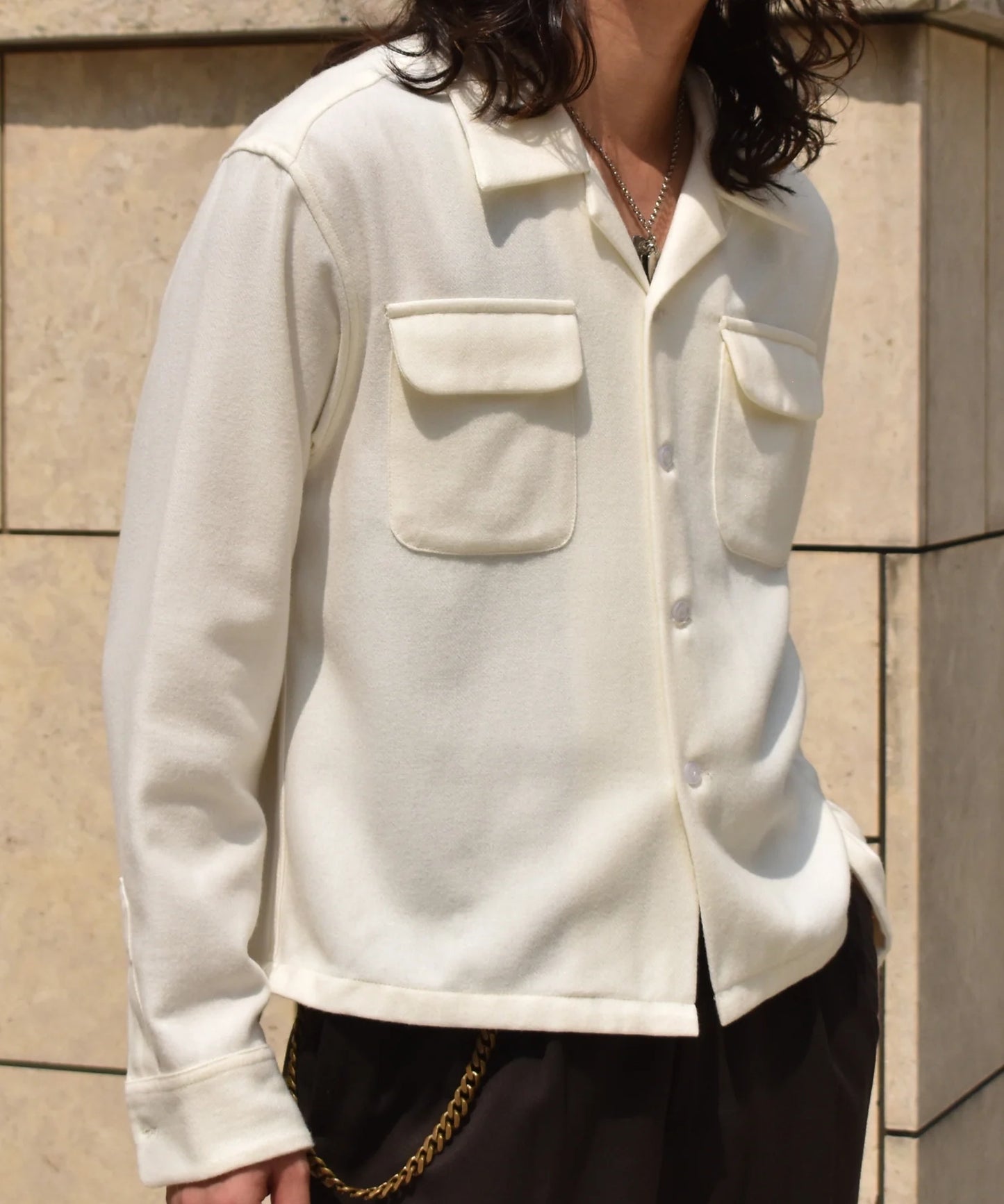 ウールオープンカラーシャツ[White]