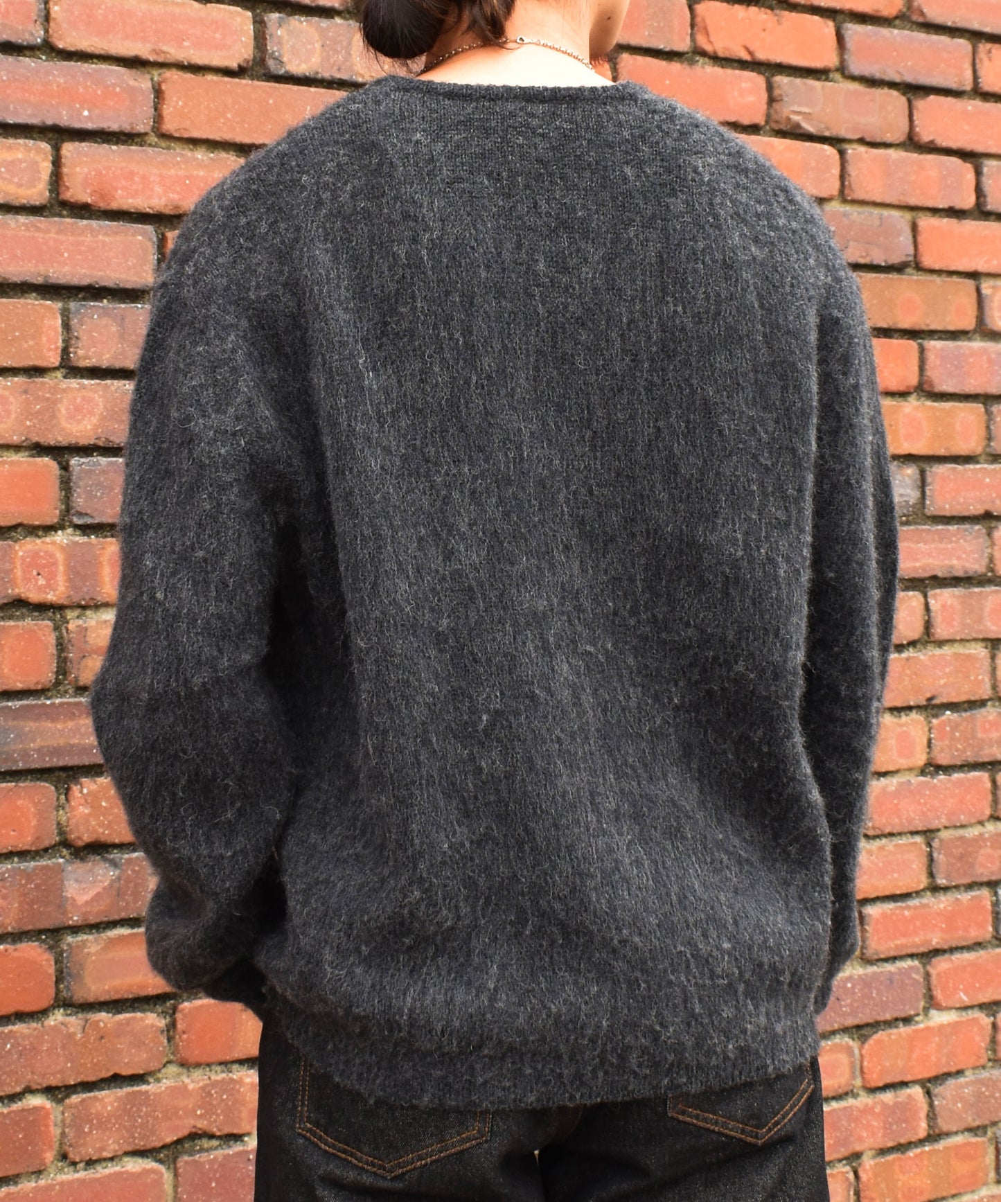 ヘンリーネックメランジウールニット[Black]